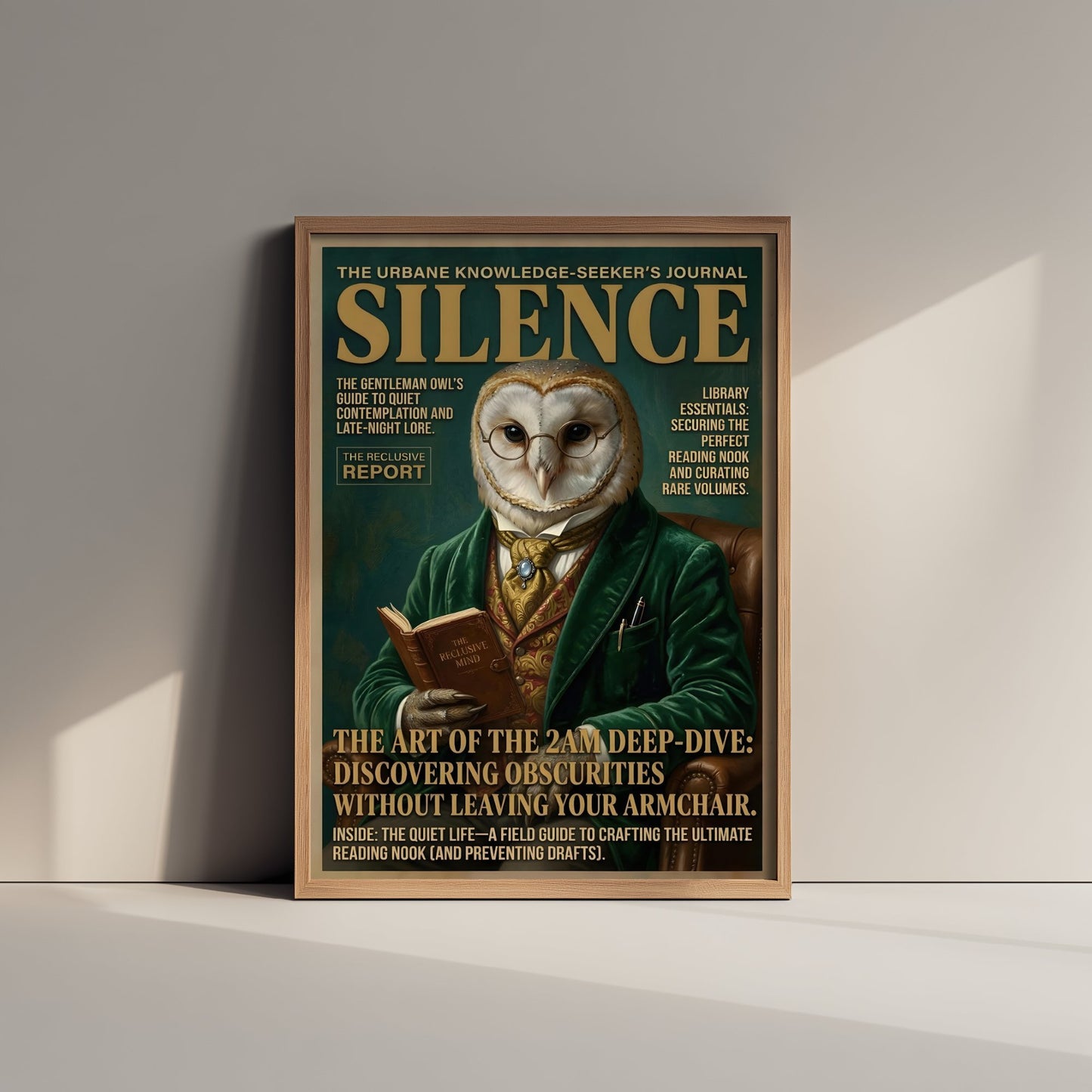 Owl Magazine Cover Art Print - Dark Academia Illustration - Gentleman Owl Vintage Poster 3/3