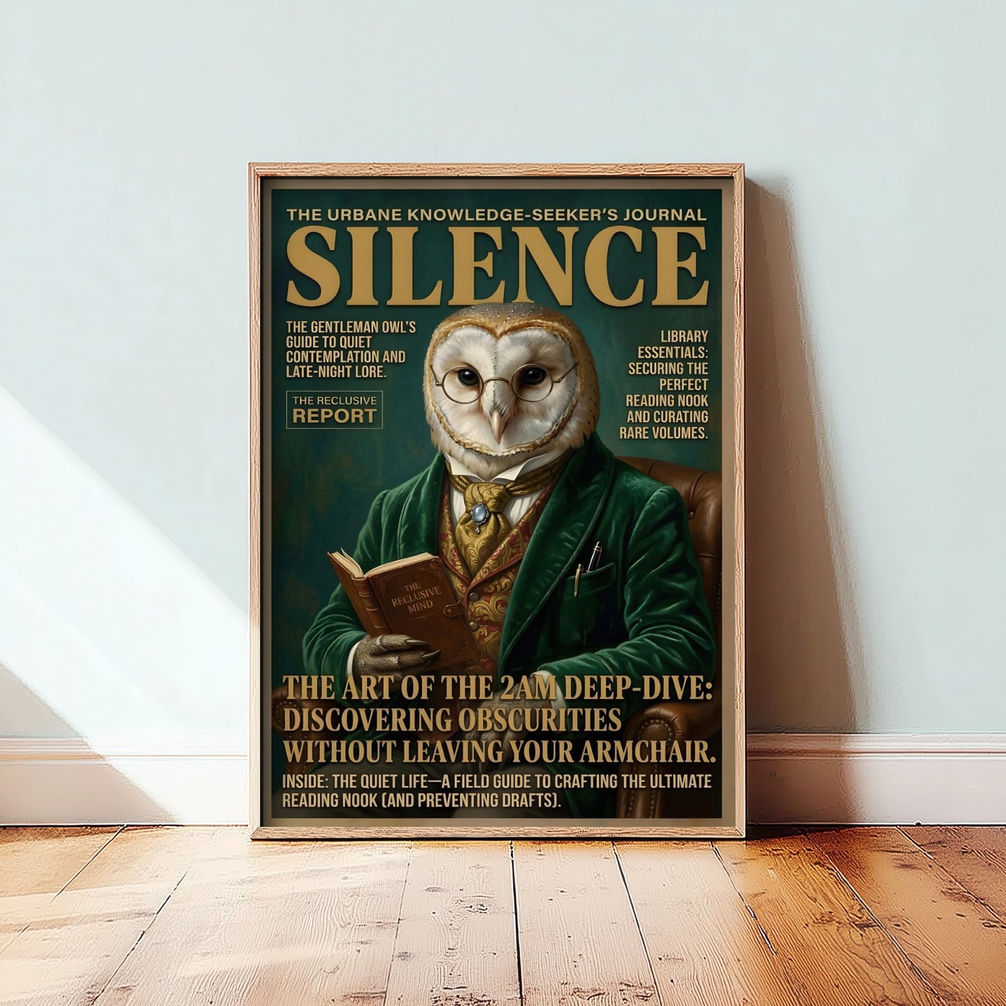 Owl Magazine Cover Art Print - Dark Academia Illustration - Gentleman Owl Vintage Poster 3/3