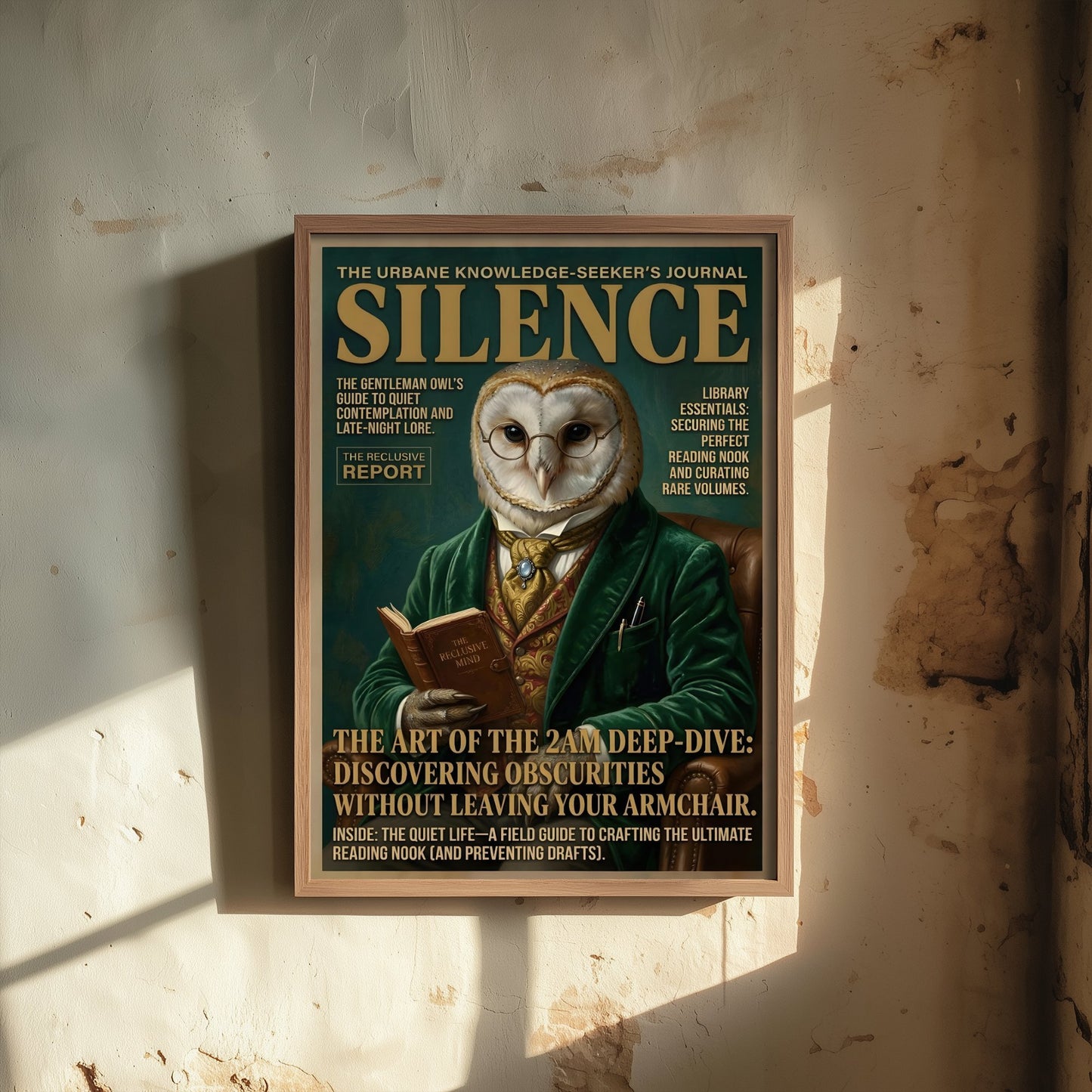 Owl Magazine Cover Art Print - Dark Academia Illustration - Gentleman Owl Vintage Poster 3/3