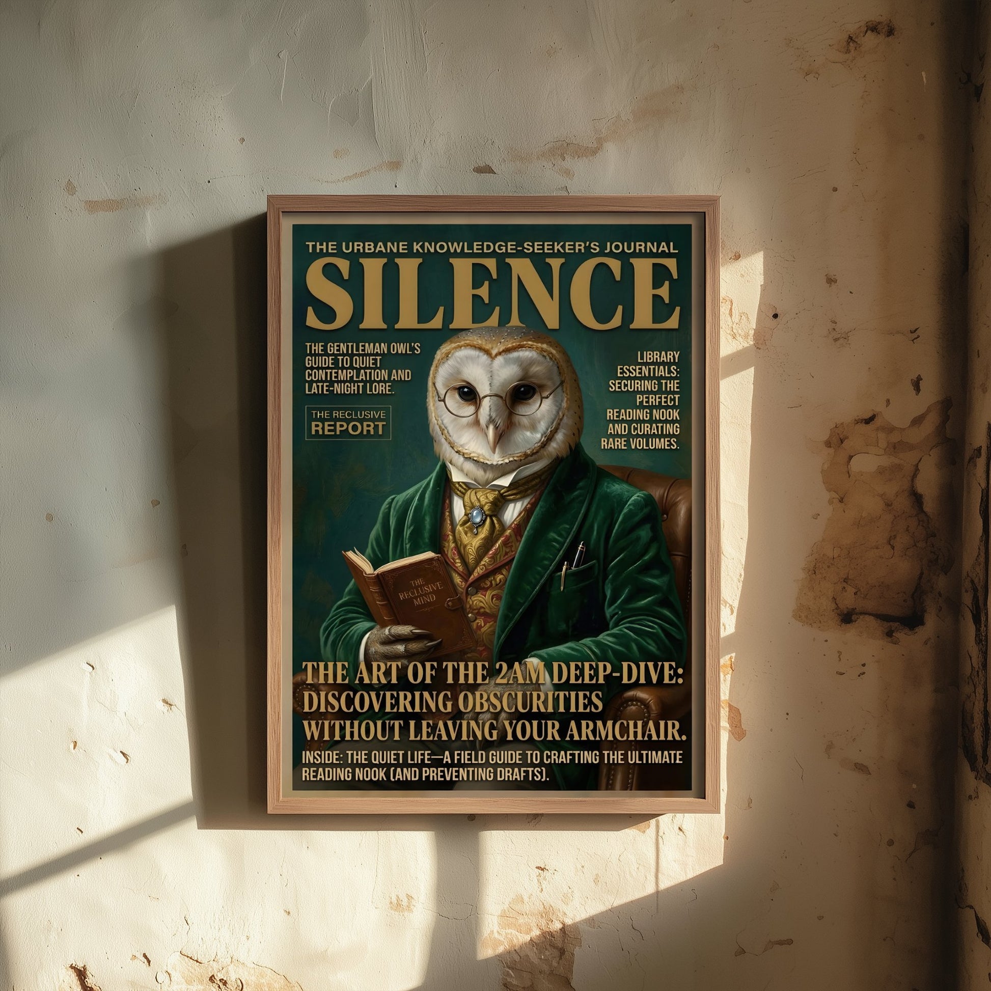 Owl Magazine Cover Art Print - Dark Academia Illustration - Gentleman Owl Vintage Poster 3/3