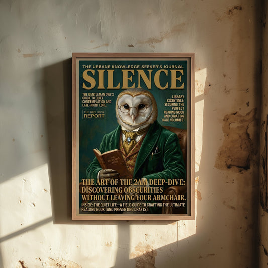 Owl Magazine Cover Art Print - Dark Academia Illustration - Gentleman Owl Vintage Poster 3/3