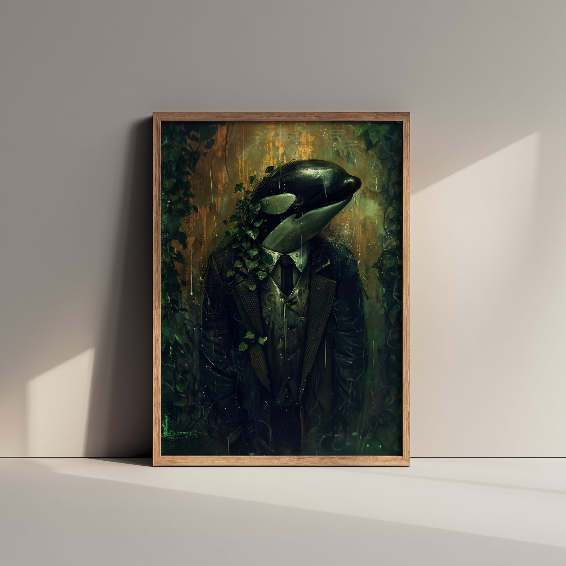 Orca in a Suit Art Print - Moody Animal Portrait Illustration - Quirky Office Poster 2/3