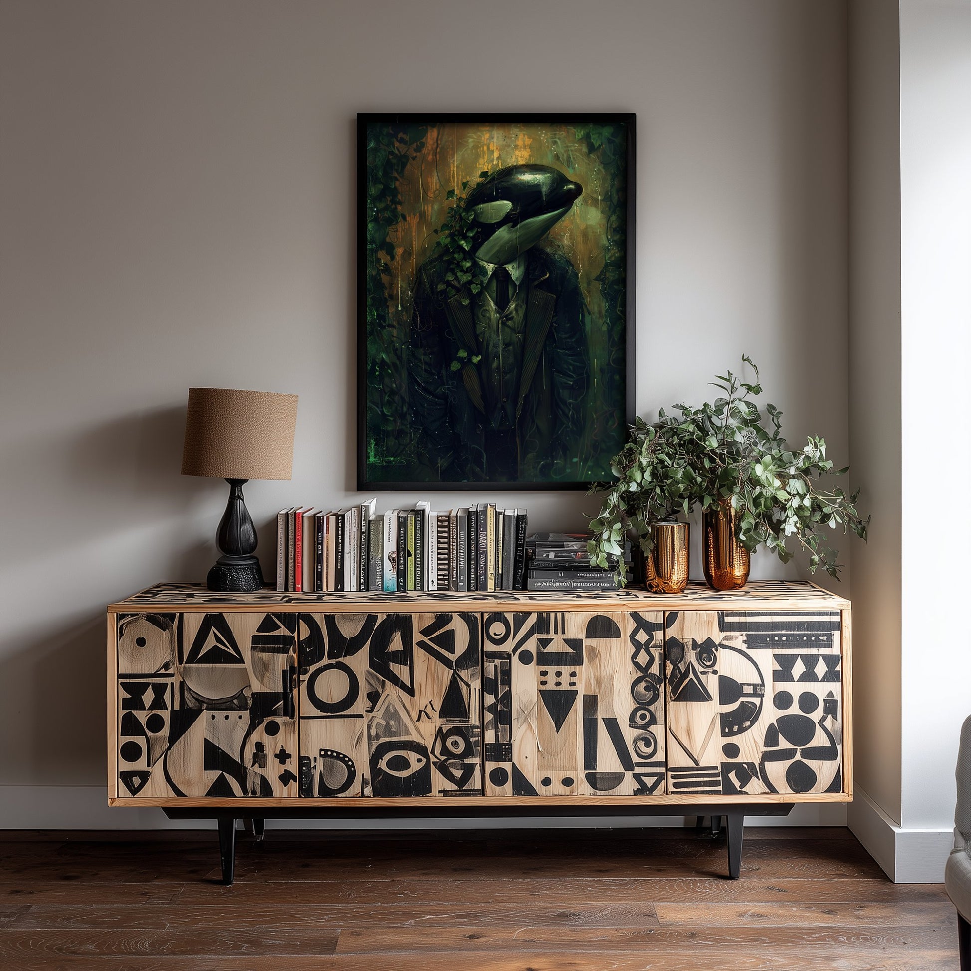 Orca in a Suit Art Print - Moody Animal Portrait Illustration - Quirky Office Poster 2/3