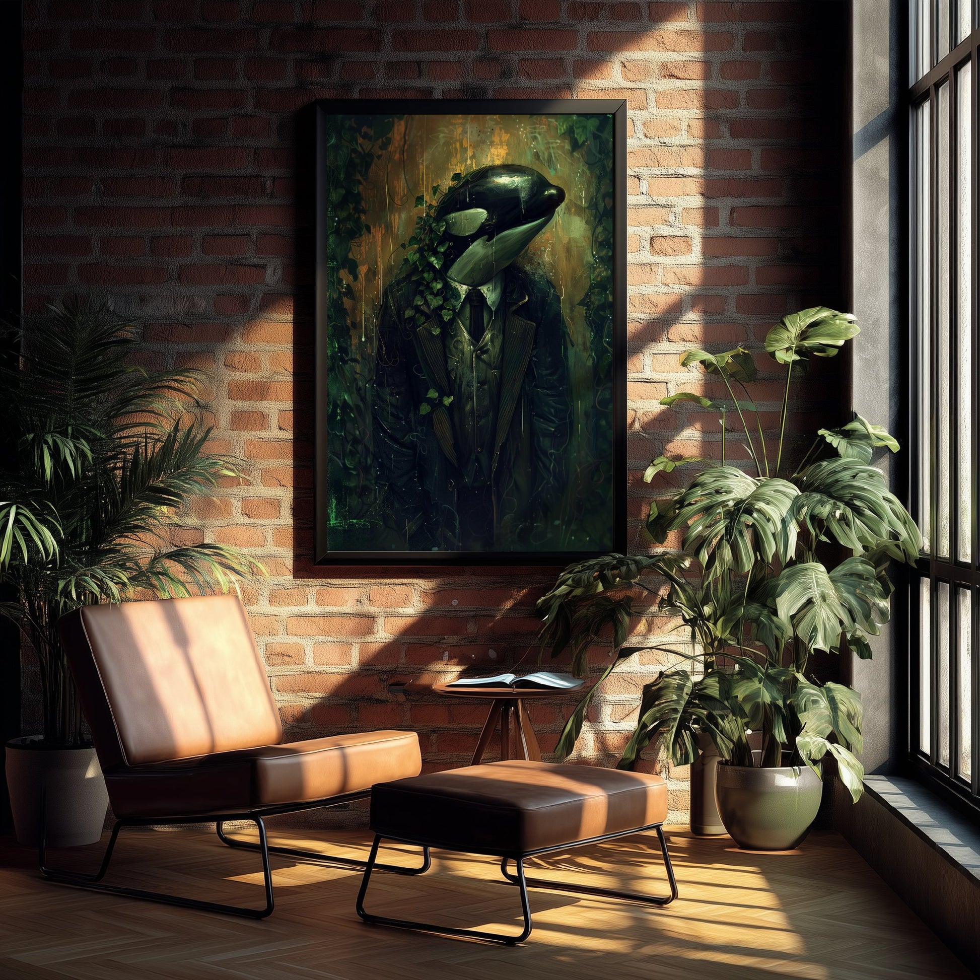 Orca in a Suit Art Print - Moody Animal Portrait Illustration - Quirky Office Poster 2/3