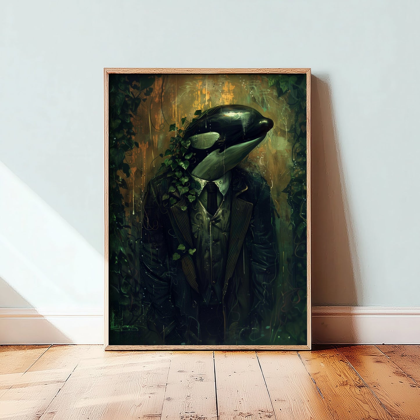 Orca in a Suit Art Print - Moody Animal Portrait Illustration - Quirky Office Poster 2/3