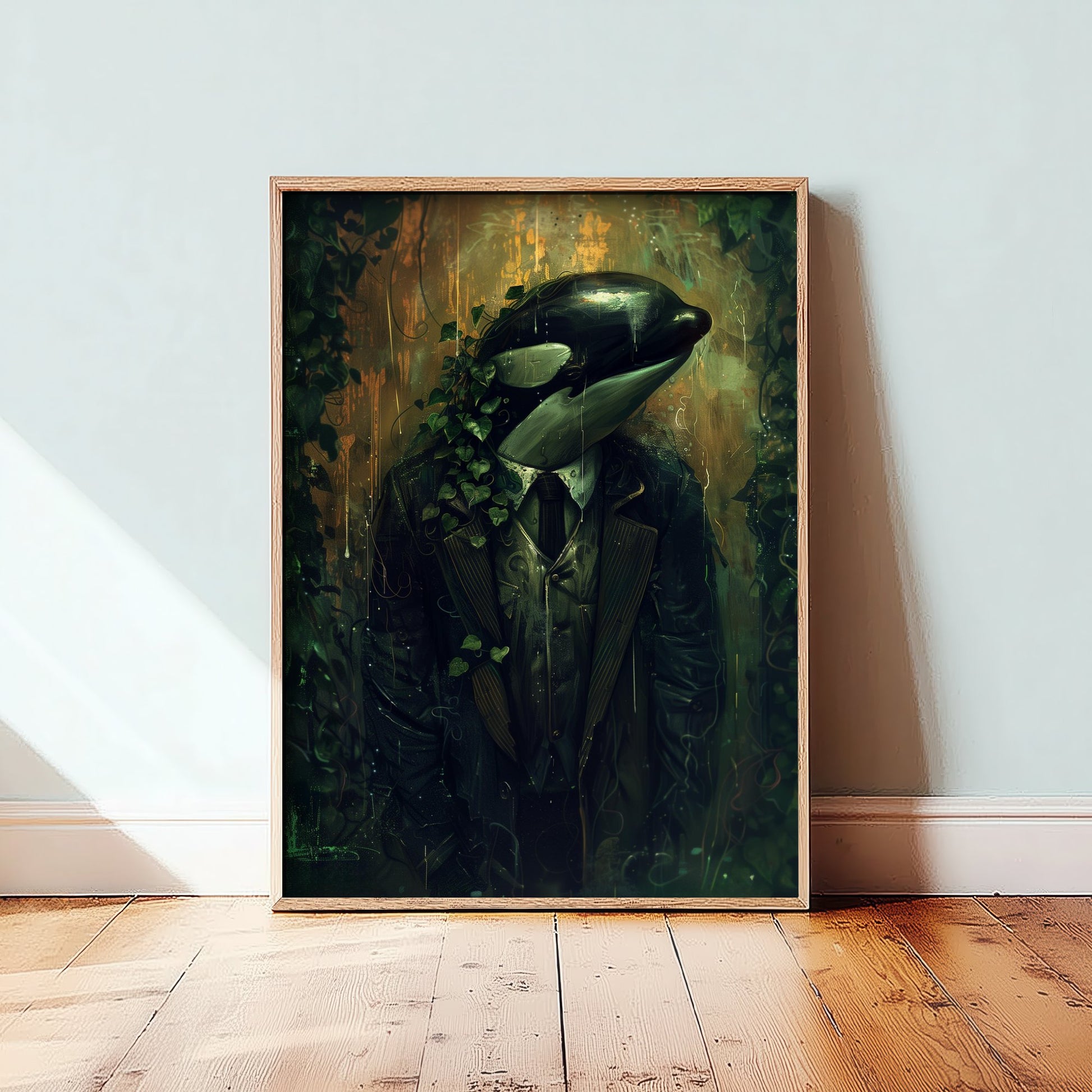 Orca in a Suit Art Print - Moody Animal Portrait Illustration - Quirky Office Poster 2/3