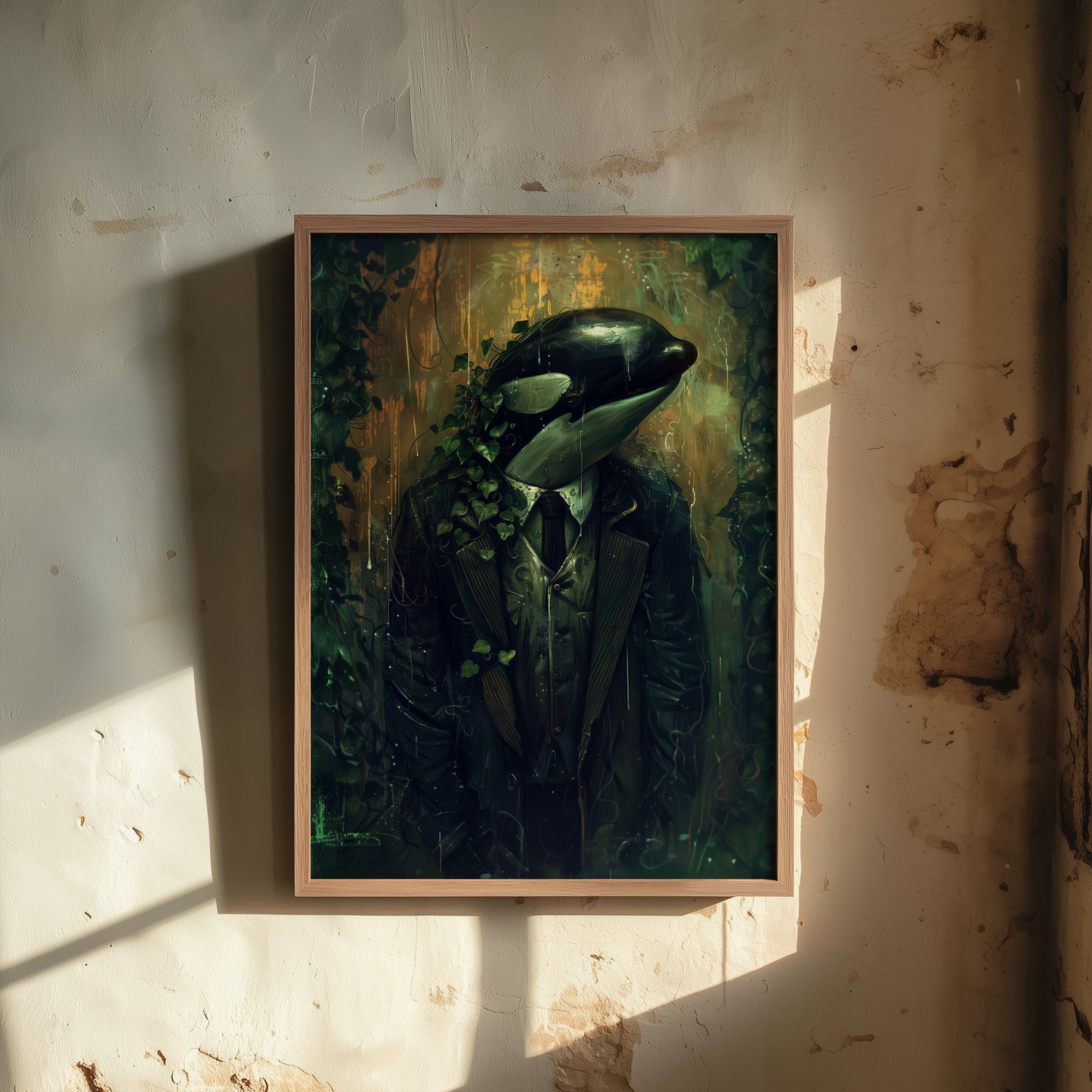 Orca in a Suit Art Print - Moody Animal Portrait Illustration - Quirky Office Poster 2/3