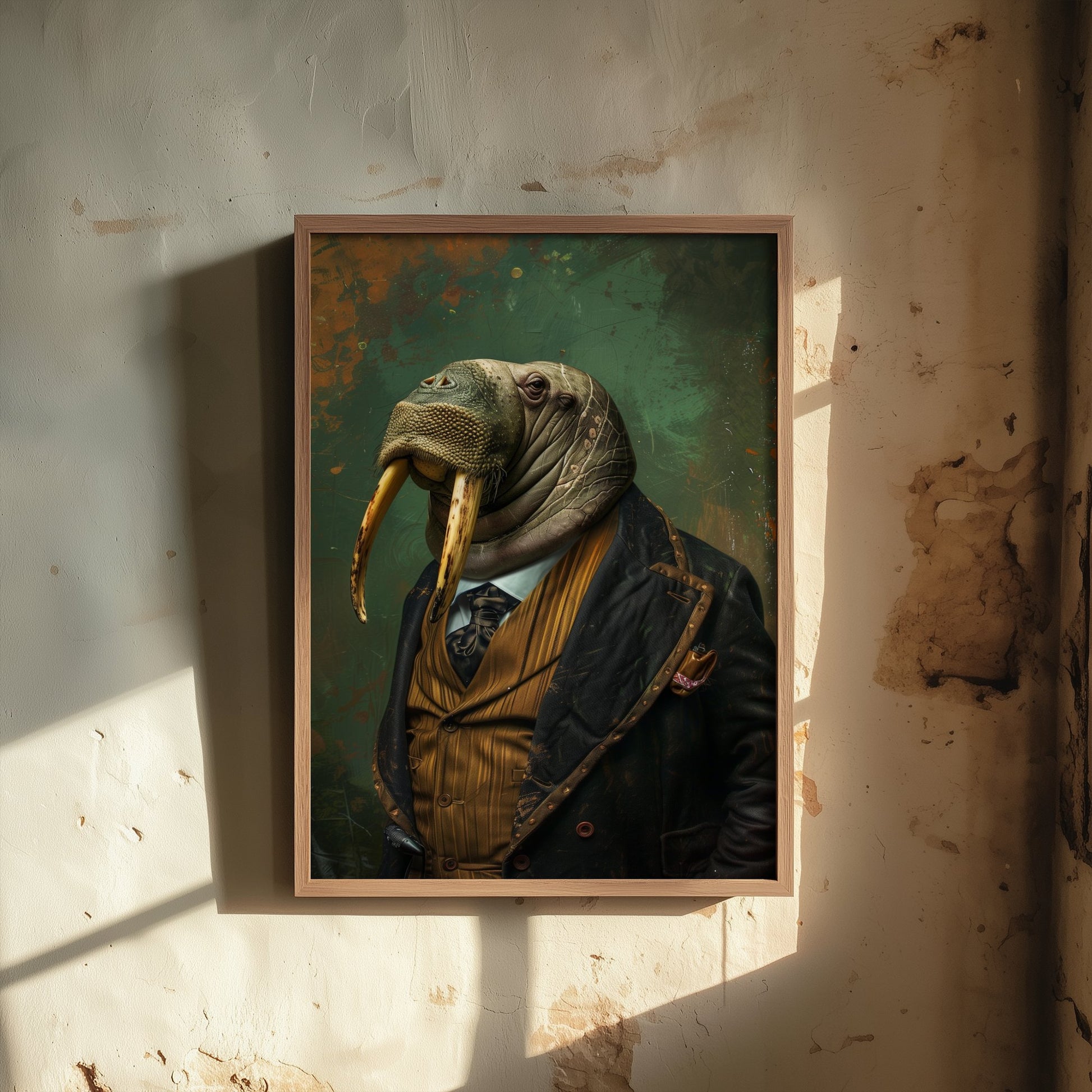 Walrus in a Suit Art Print - Moody Animal Portrait Illustration - Quirky Office Poster 3/3