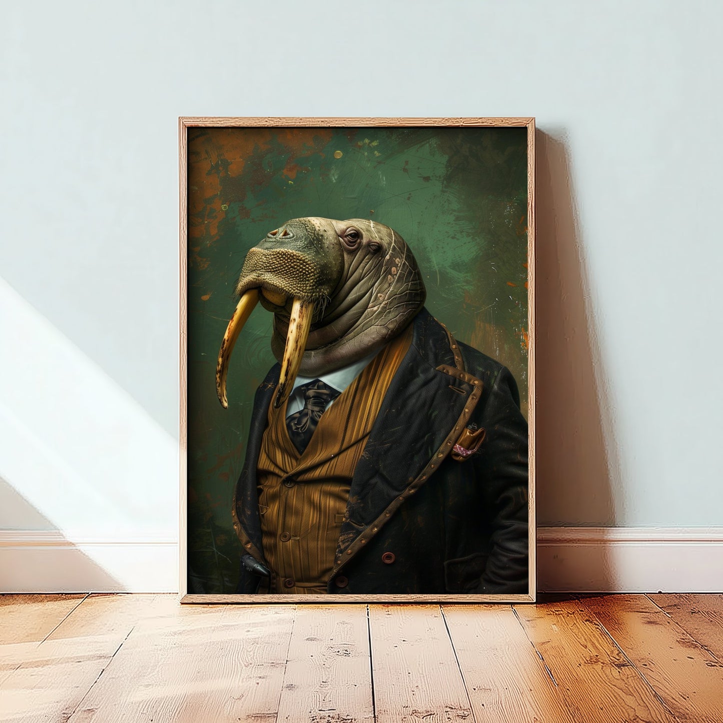 Walrus in a Suit Art Print - Moody Animal Portrait Illustration - Quirky Office Poster 3/3