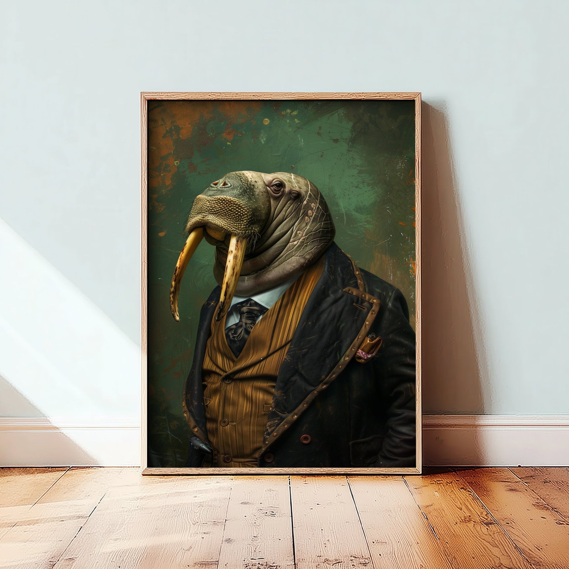 Walrus in a Suit Art Print - Moody Animal Portrait Illustration - Quirky Office Poster 3/3