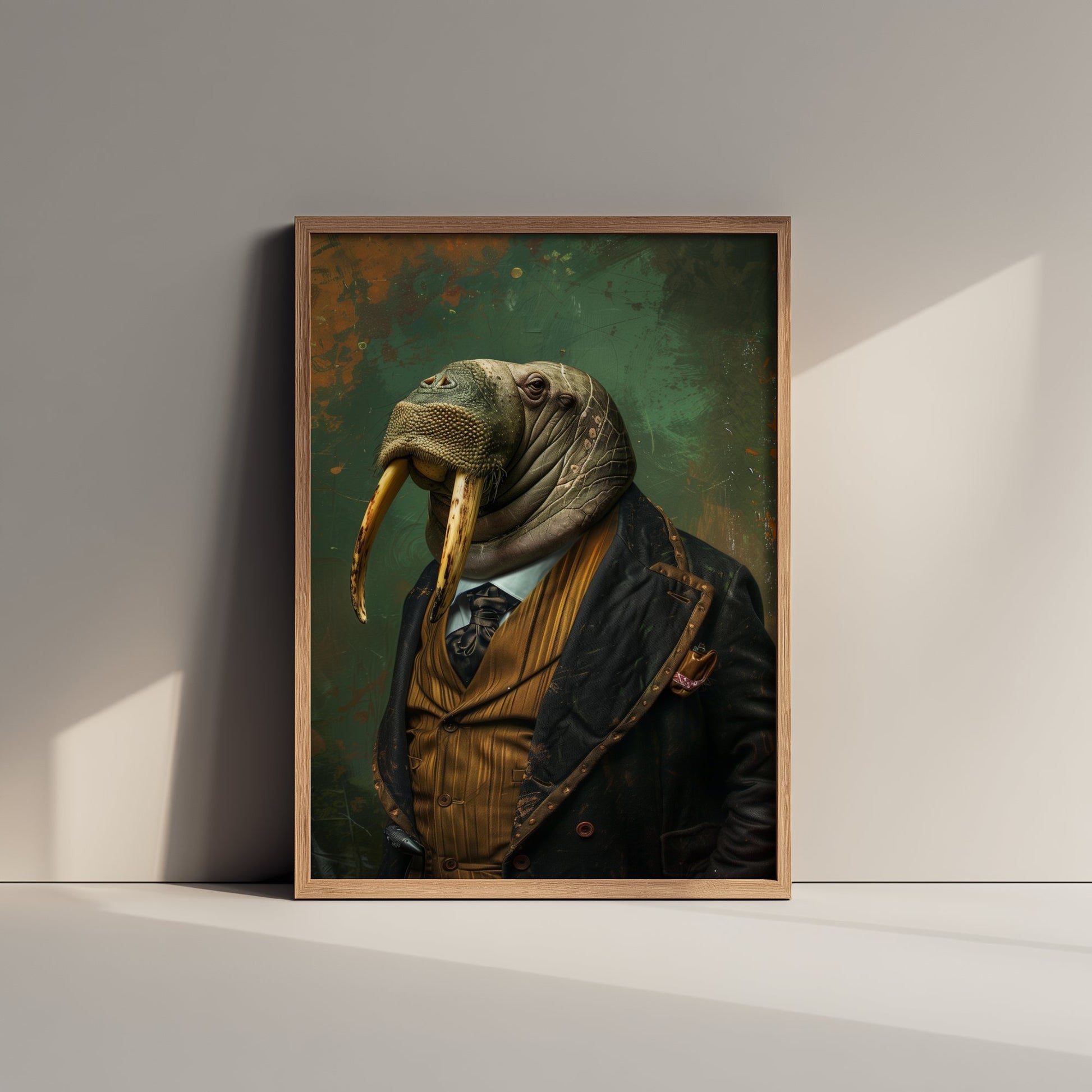 Walrus in a Suit Art Print - Moody Animal Portrait Illustration - Quirky Office Poster 3/3
