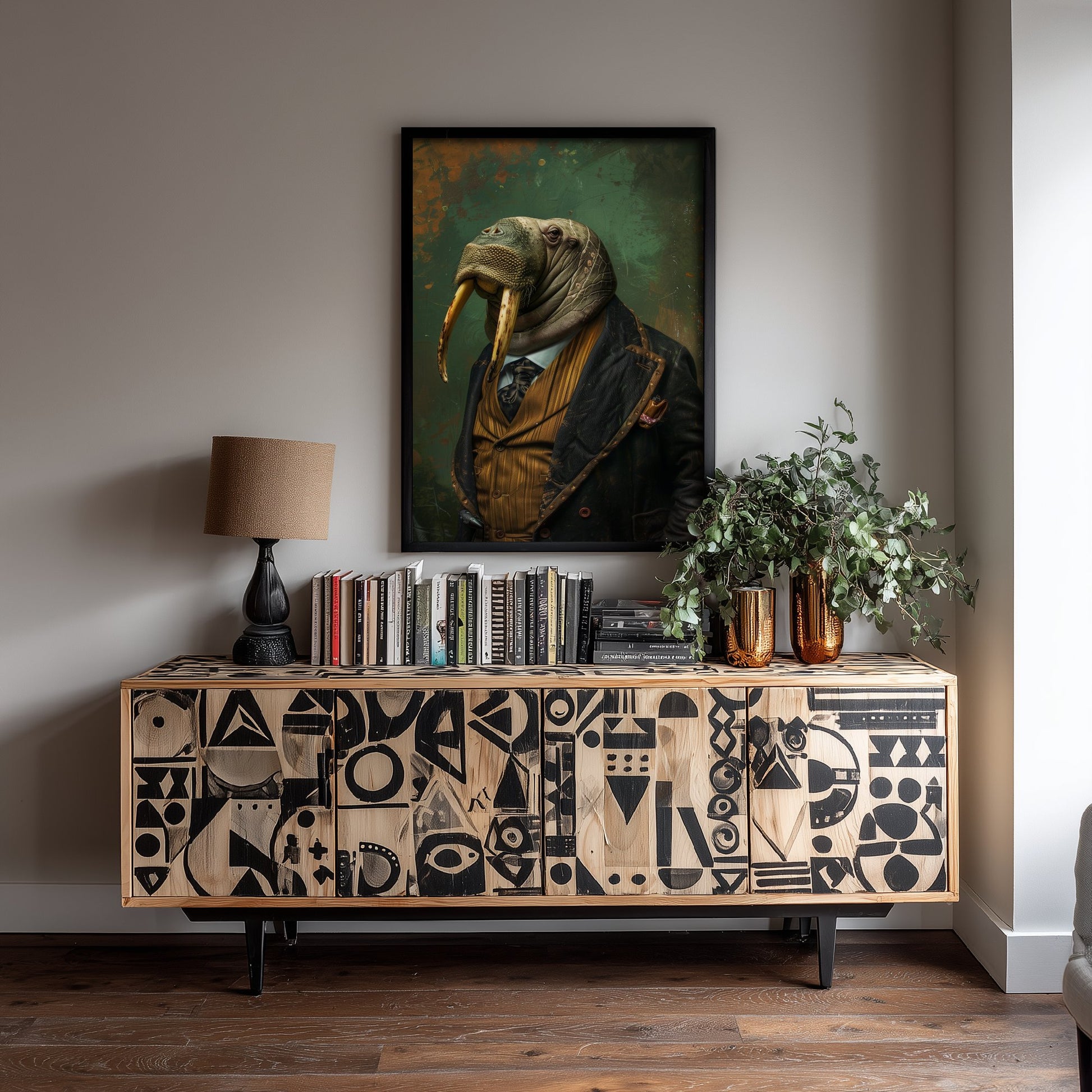 Walrus in a Suit Art Print - Moody Animal Portrait Illustration - Quirky Office Poster 3/3