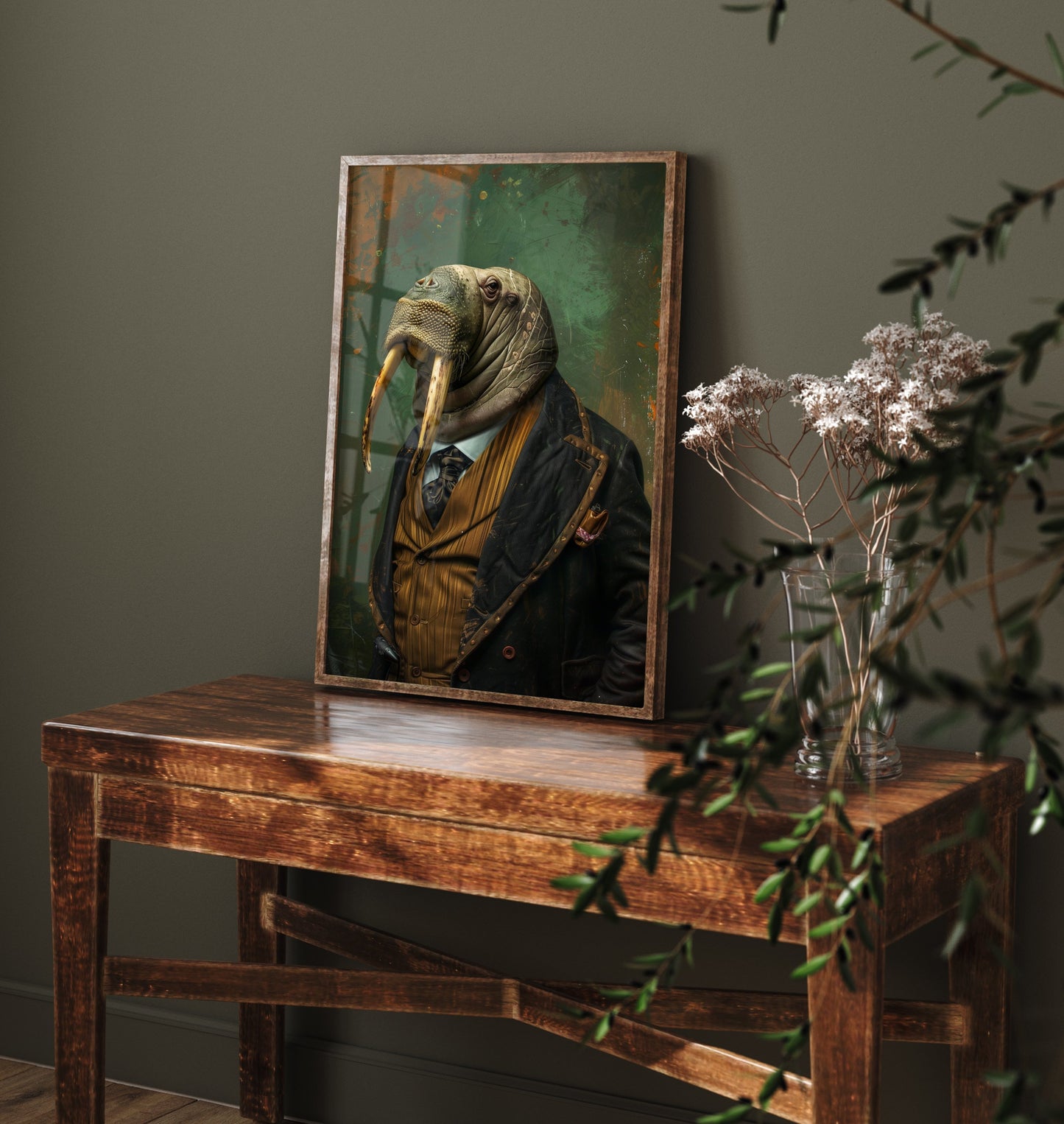 Walrus in a Suit Art Print - Moody Animal Portrait Illustration - Quirky Office Poster 3/3