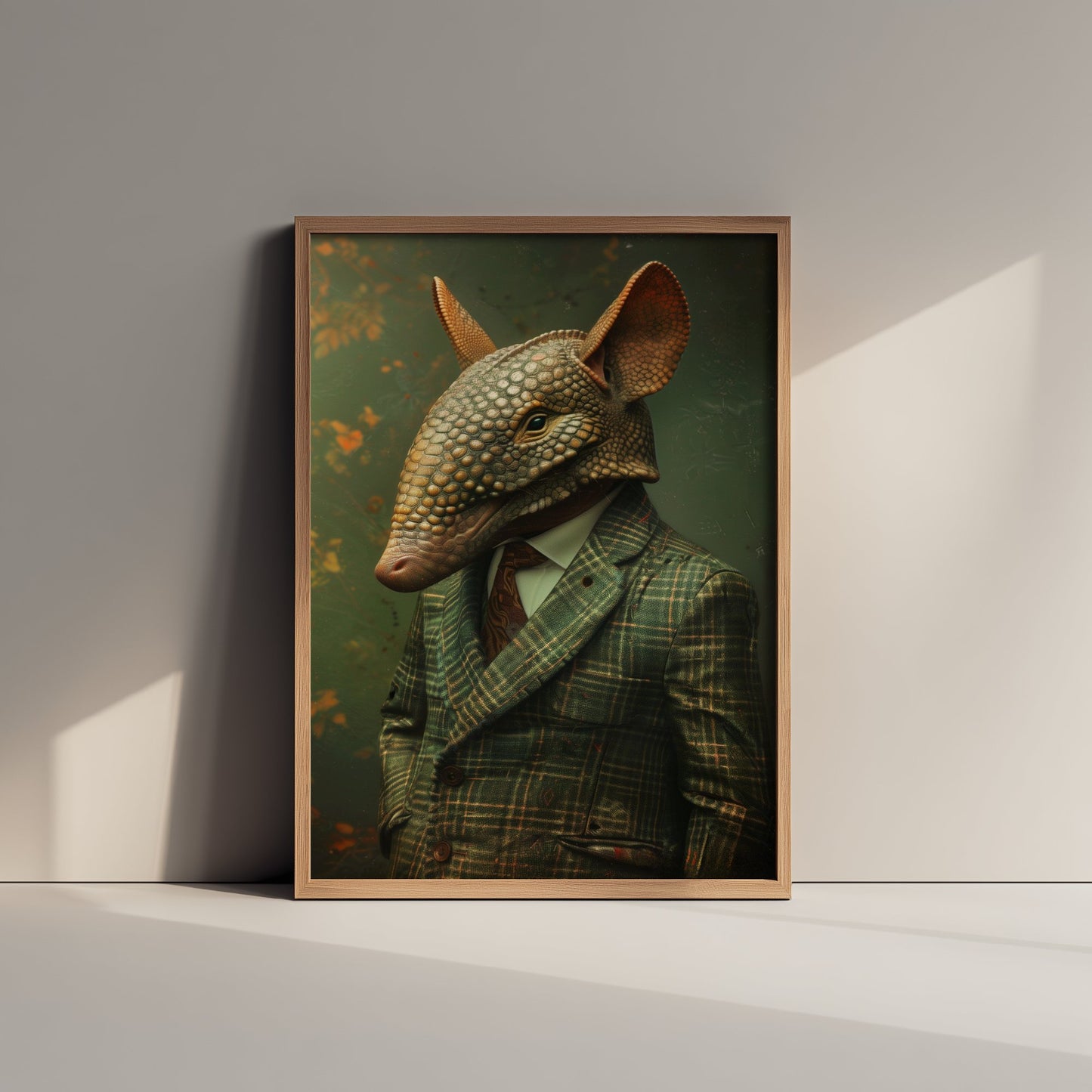 Armadillo in a Suit Art Print - Whimsical Animal Portrait Poster - Quirky Armadillo Painting - Dapper Gent 1/3