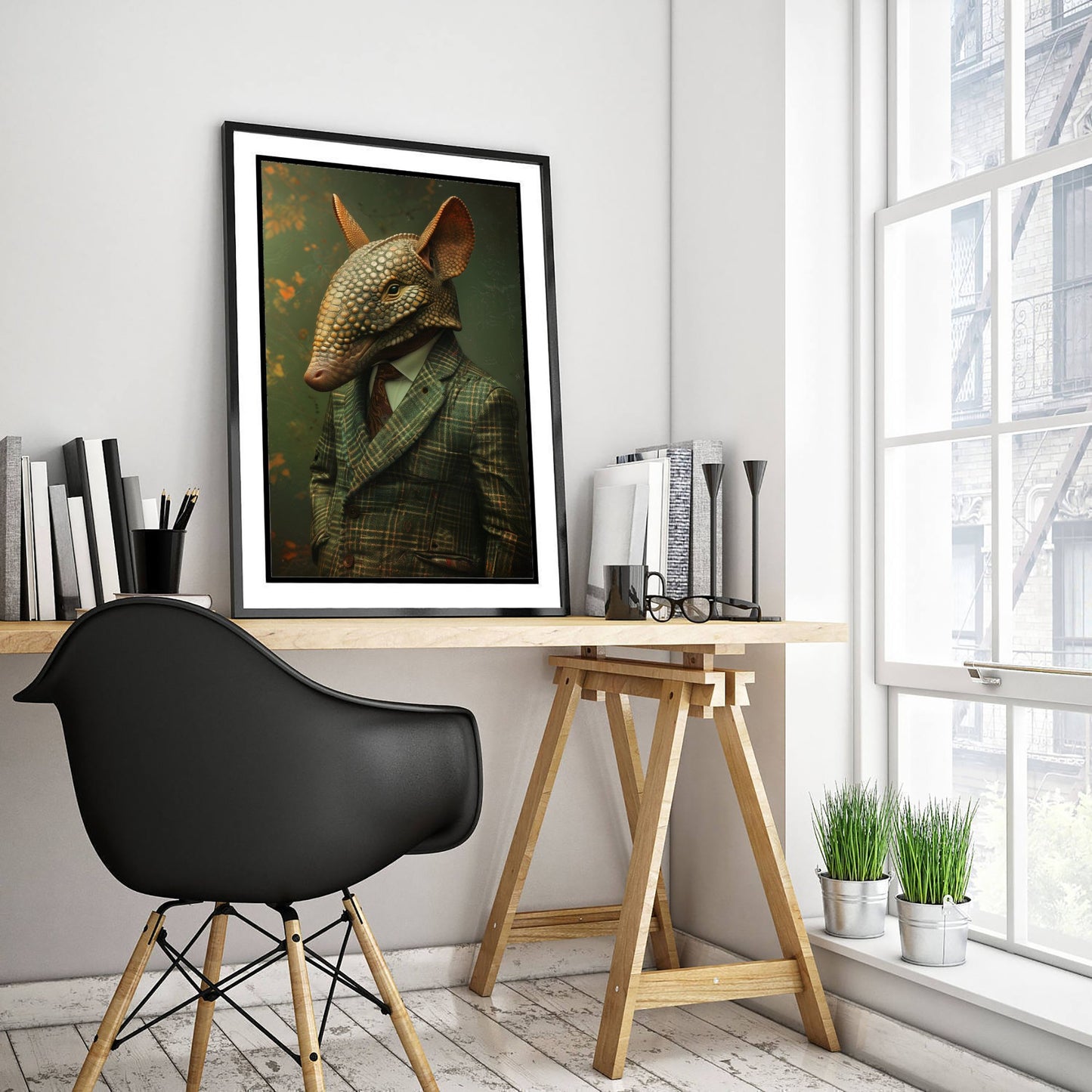 Armadillo in a Suit Art Print - Whimsical Animal Portrait Poster - Quirky Armadillo Painting - Dapper Gent 1/3
