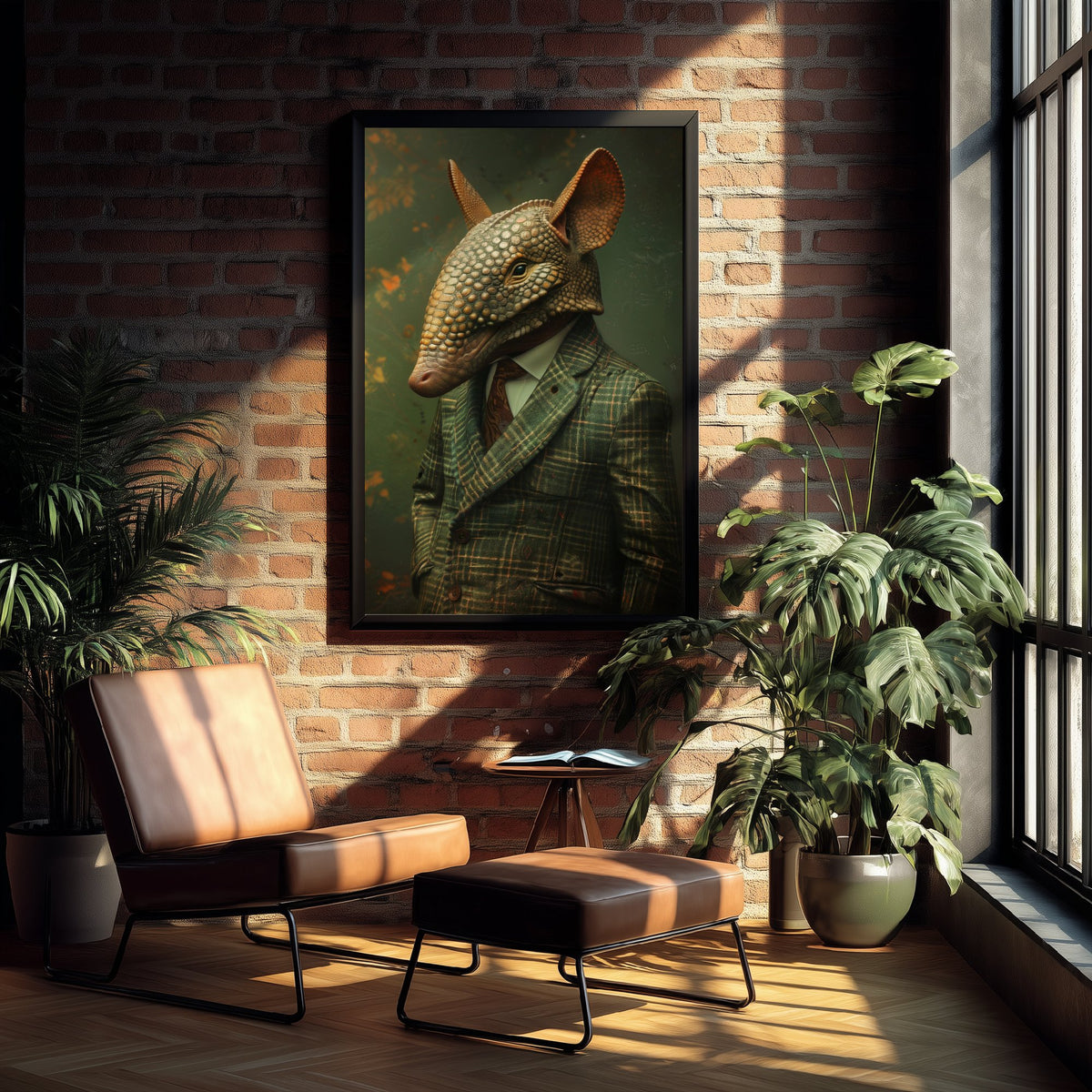 Armadillo in a Suit Art Print - Whimsical Animal Portrait Poster - Quirky Armadillo Painting - Dapper Gent 1/3