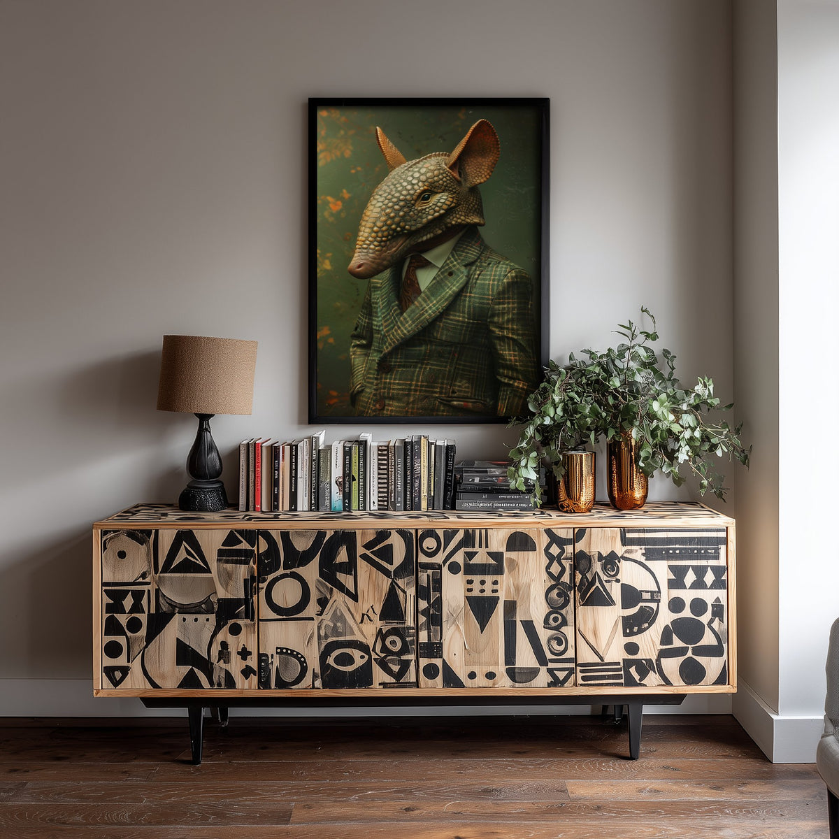 Armadillo in a Suit Art Print - Whimsical Animal Portrait Poster - Quirky Armadillo Painting - Dapper Gent 1/3