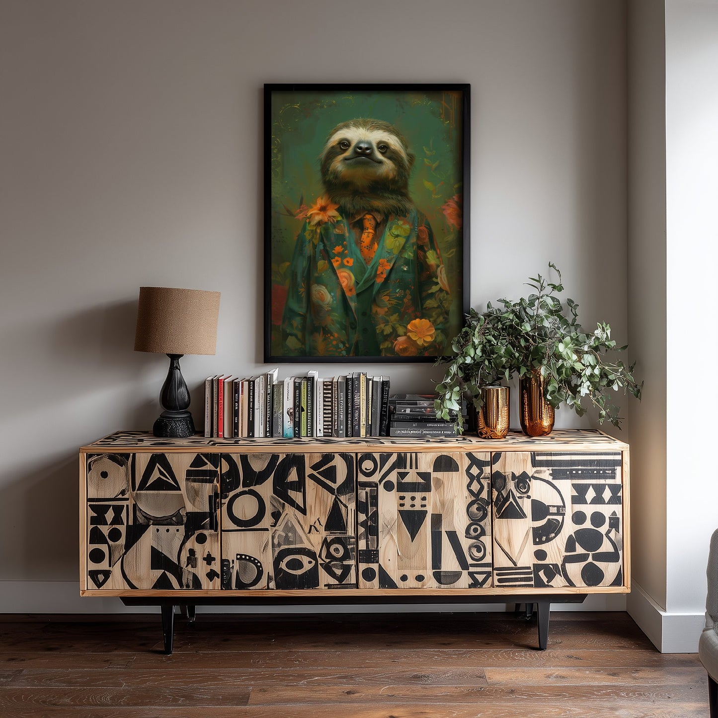 Sloth in a Suit Art Print - Whimsical Animal Portrait Poster - Quirky Sloth Painting - Floral Dandy 2/3
