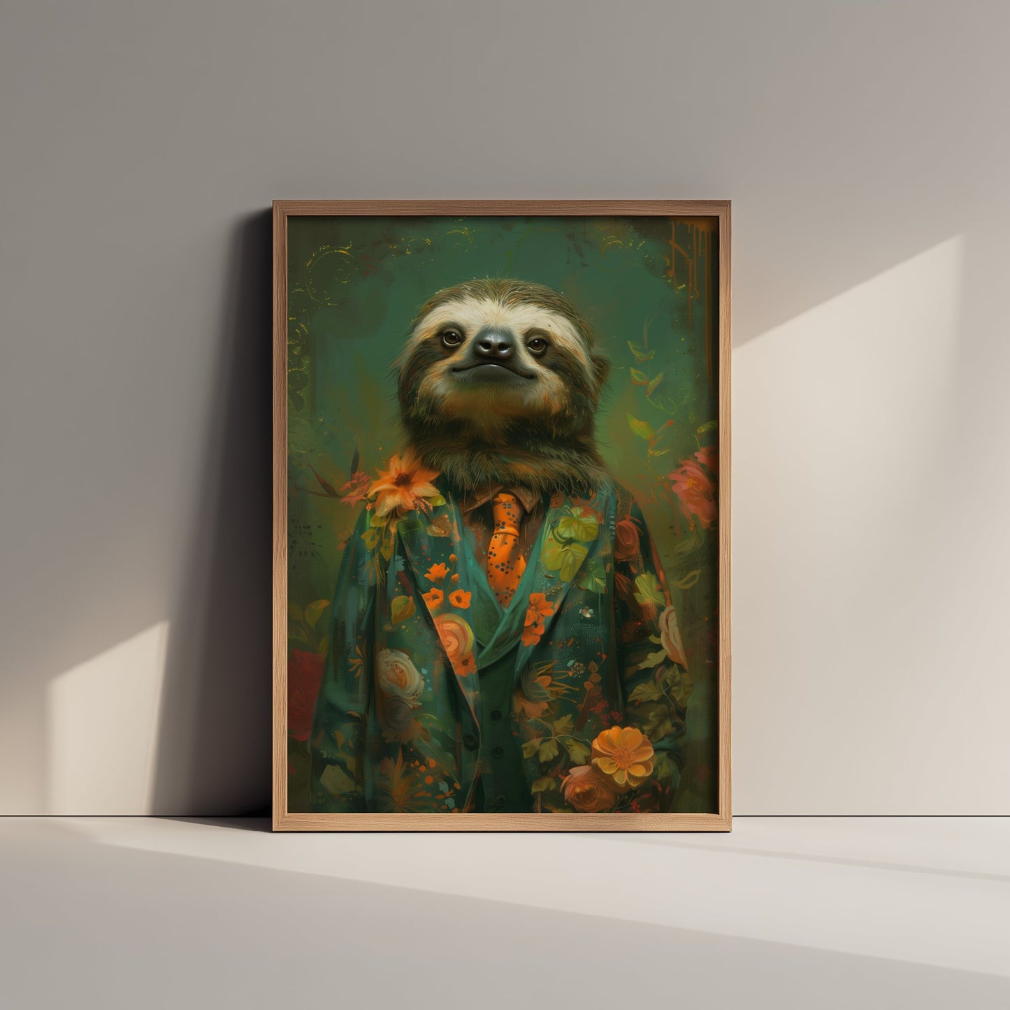 Sloth in a Suit Art Print - Whimsical Animal Portrait Poster - Quirky Sloth Painting - Floral Dandy 2/3