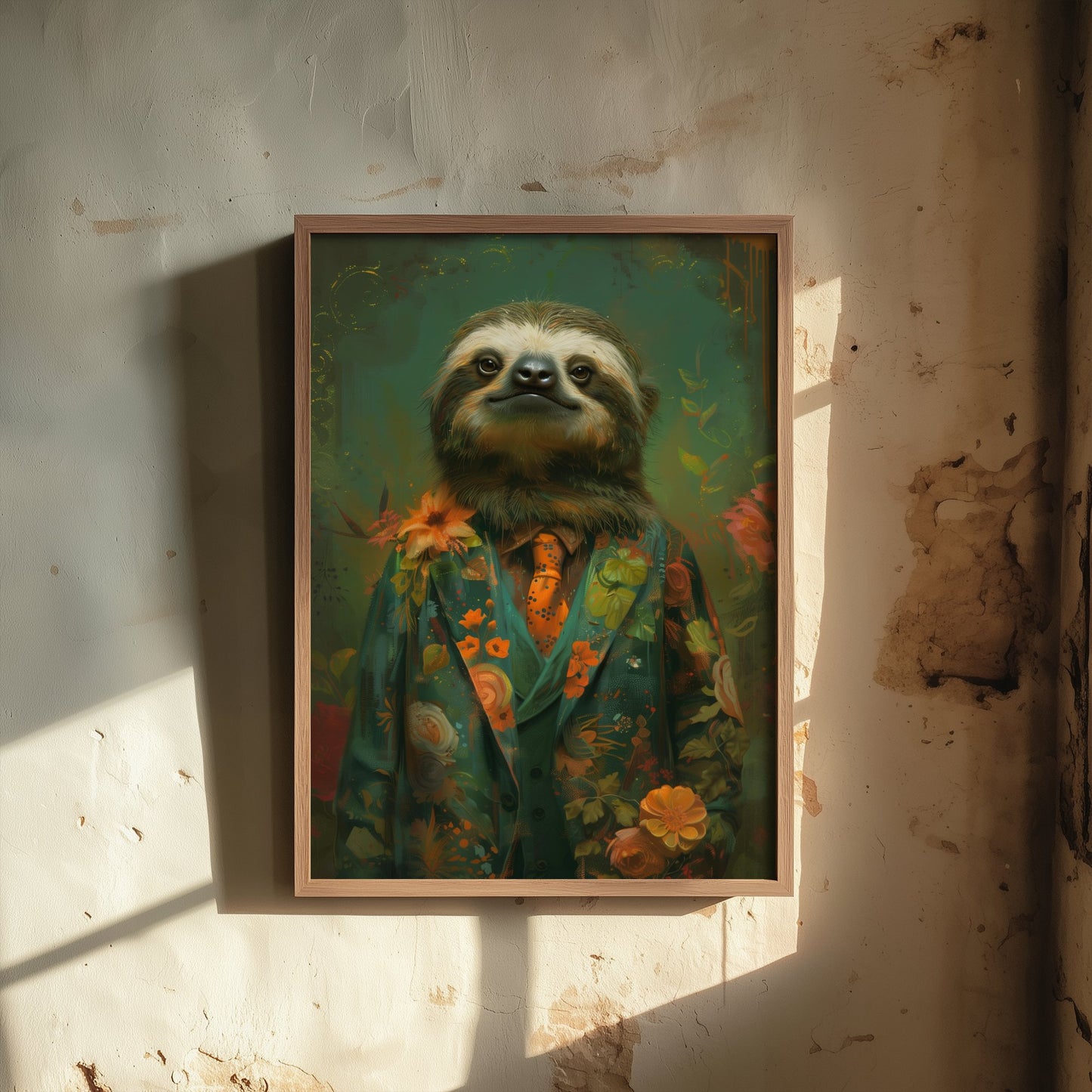 Sloth in a Suit Art Print - Whimsical Animal Portrait Poster - Quirky Sloth Painting - Floral Dandy 2/3