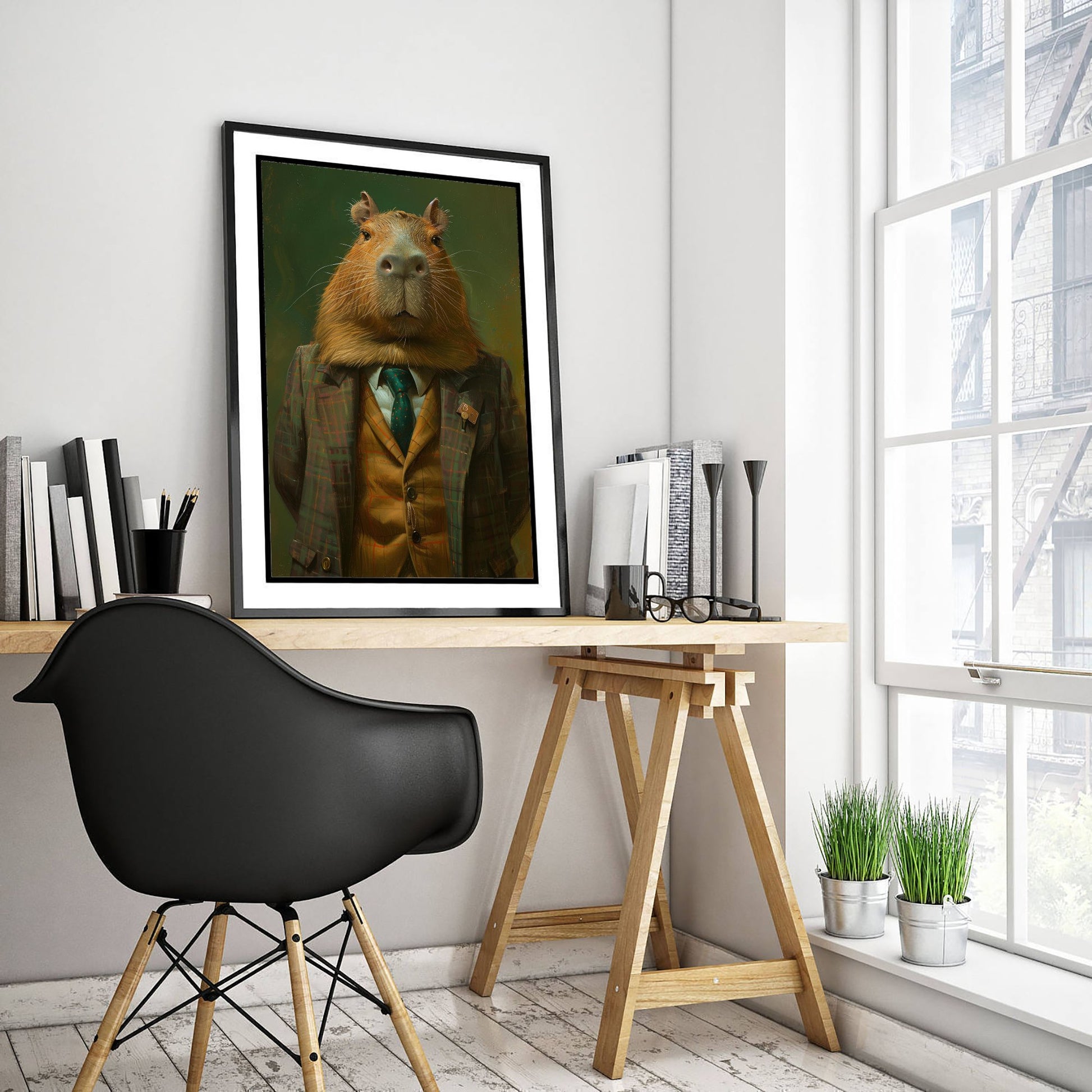 Capybara in a Suit Art Print - Whimsical Animal Portrait Poster - Quirky Capybara Painting - Dapper Gent 3/3