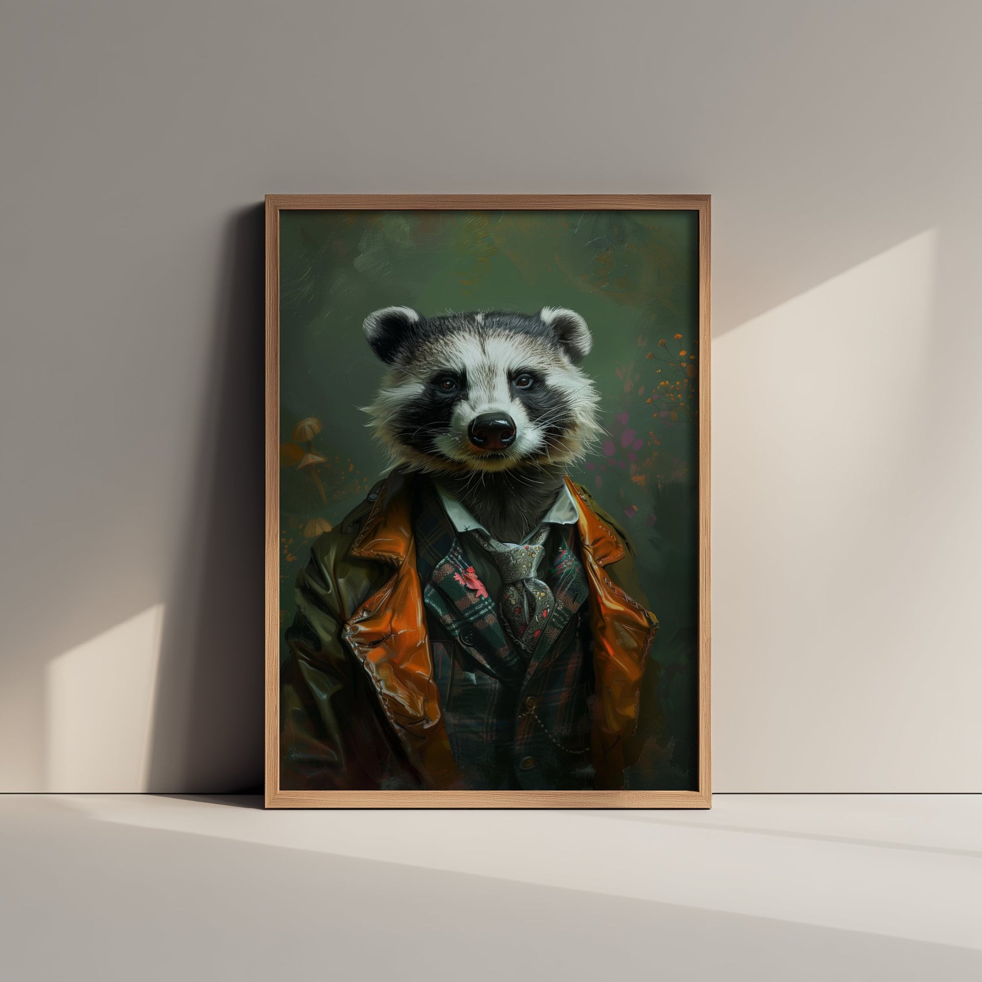 Badger in a Suit Art Print - Whimsical Animal Portrait Poster - Quirky Badger Painting - Dapper Gent 1/3
