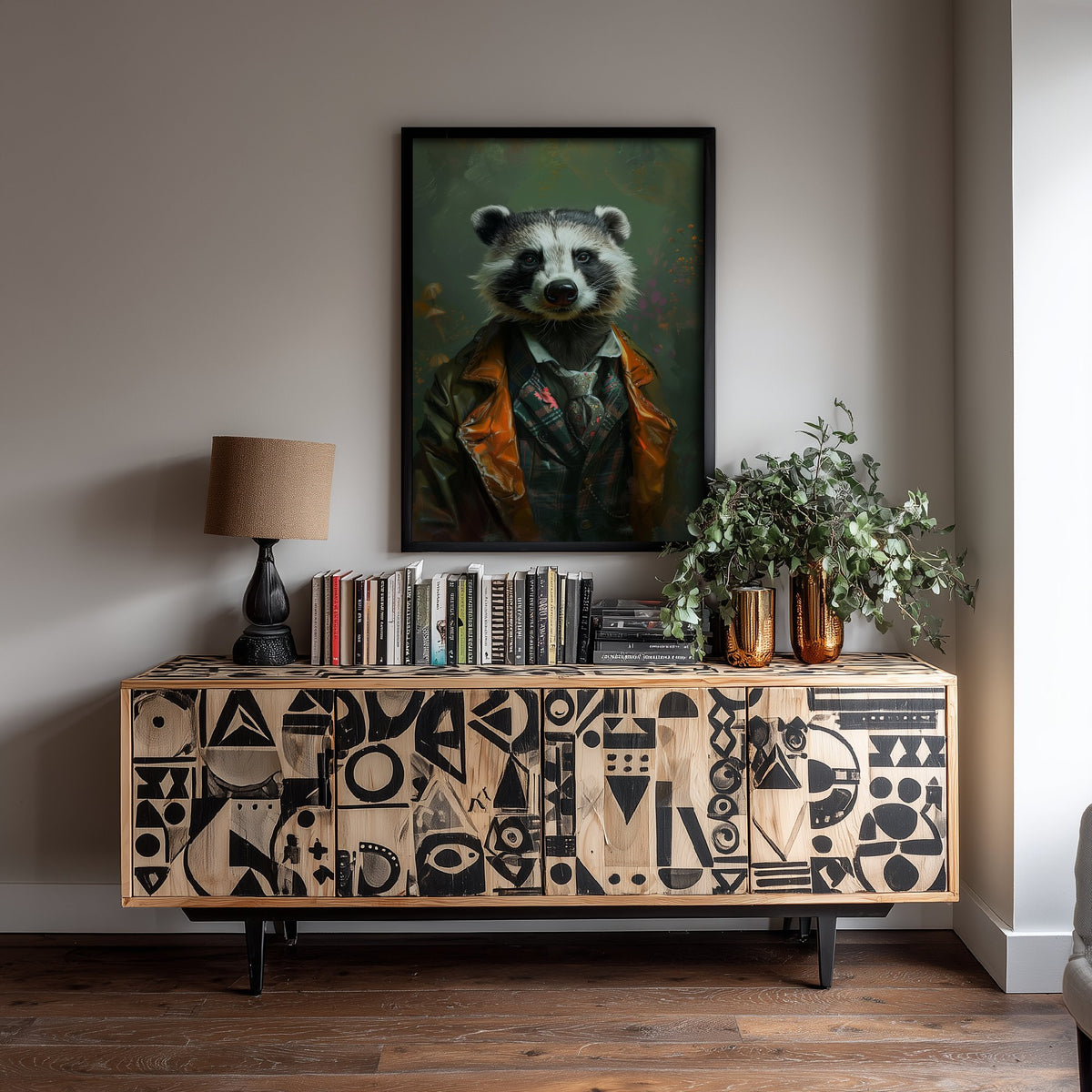 Badger in a Suit Art Print - Whimsical Animal Portrait Poster - Quirky Badger Painting - Dapper Gent 1/3