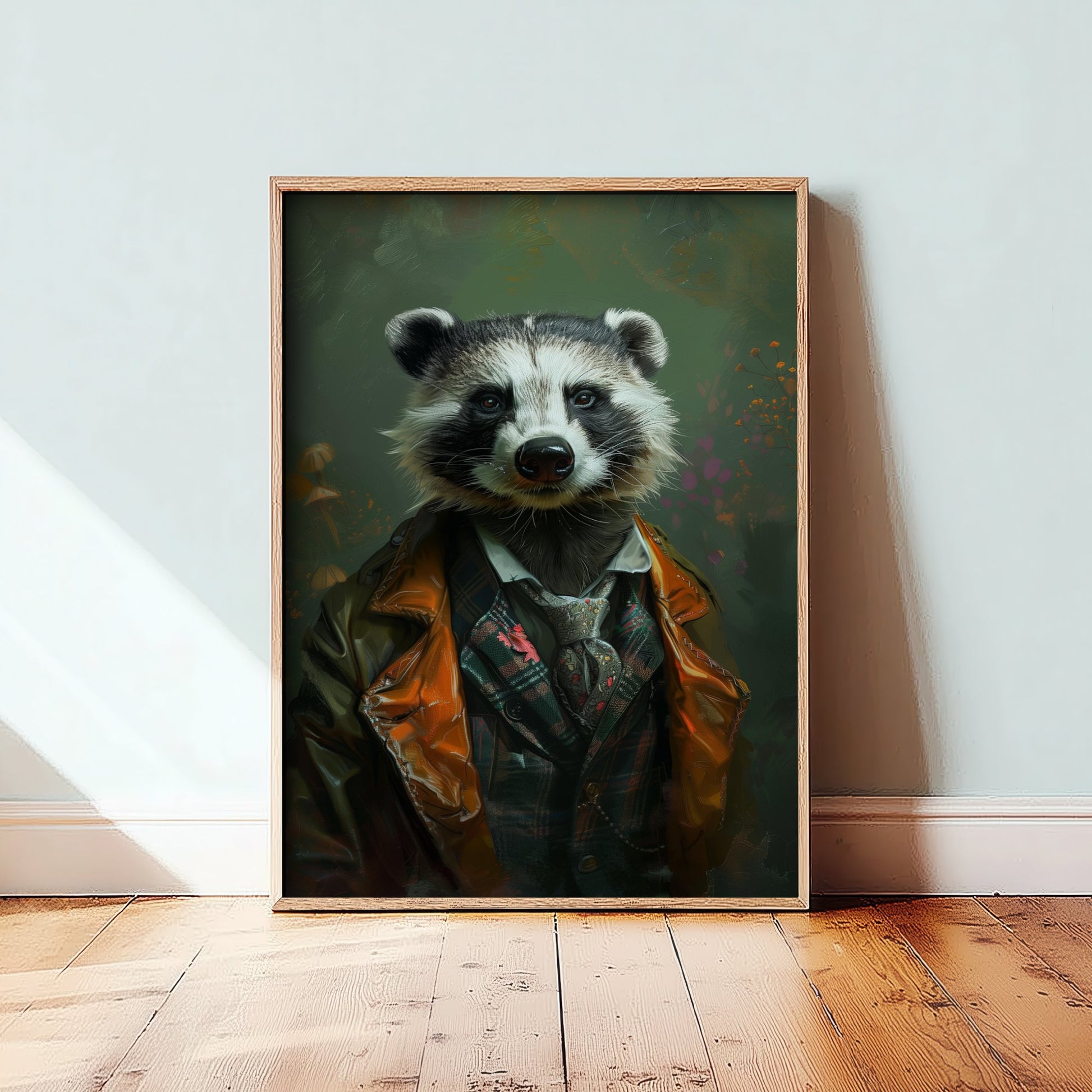 Badger in a Suit Art Print - Whimsical Animal Portrait Poster - Quirky Badger Painting - Dapper Gent 1/3
