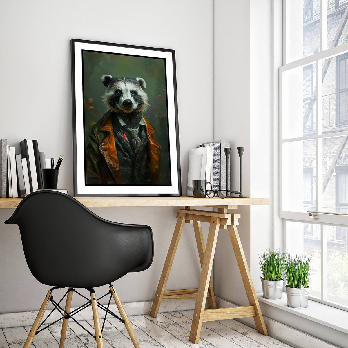 Badger in a Suit Art Print - Whimsical Animal Portrait Poster - Quirky Badger Painting - Dapper Gent 1/3
