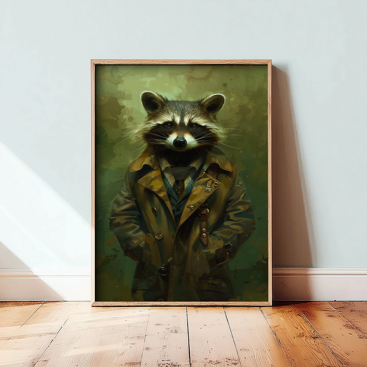 Raccoon in a Suit Art Print - Whimsical Animal Portrait Poster - Quirky Raccoon Painting - Trench Coat Dandy 2/3