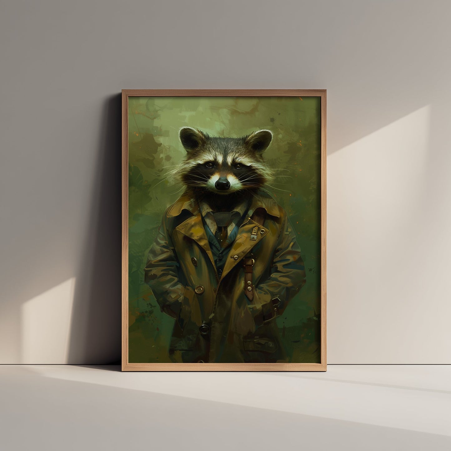 Raccoon in a Suit Art Print - Whimsical Animal Portrait Poster - Quirky Raccoon Painting - Trench Coat Dandy 2/3