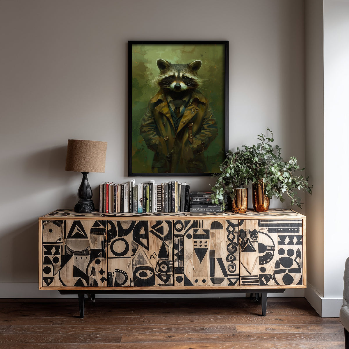 Raccoon in a Suit Art Print - Whimsical Animal Portrait Poster - Quirky Raccoon Painting - Trench Coat Dandy 2/3