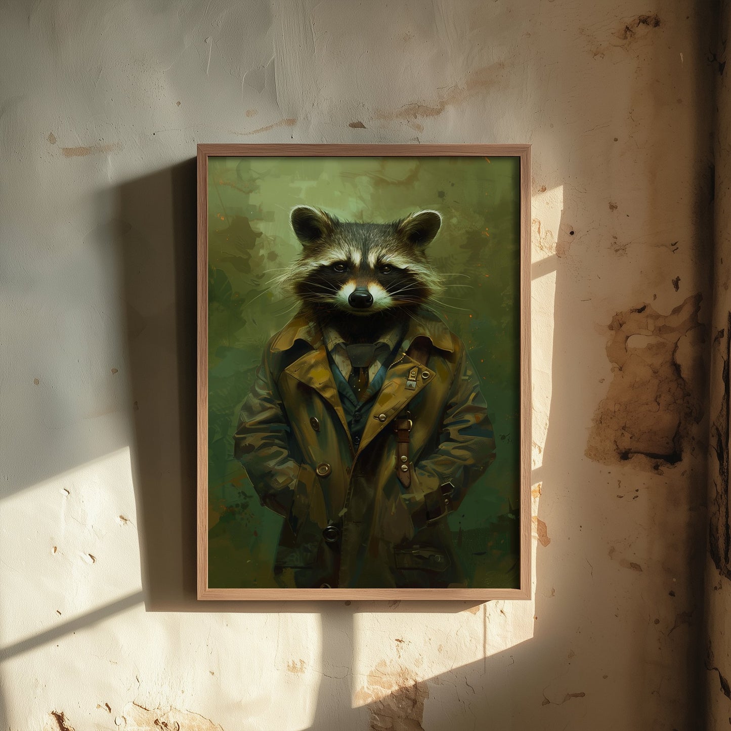 Raccoon in a Suit Art Print - Whimsical Animal Portrait Poster - Quirky Raccoon Painting - Trench Coat Dandy 2/3