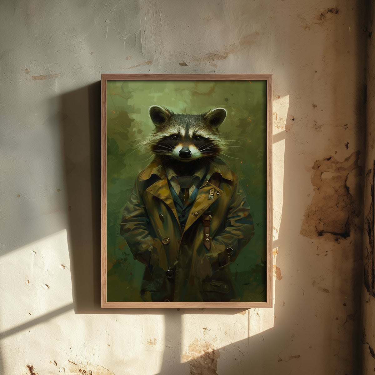Raccoon in a Suit Art Print - Whimsical Animal Portrait Poster - Quirky Raccoon Painting - Trench Coat Dandy 2/3