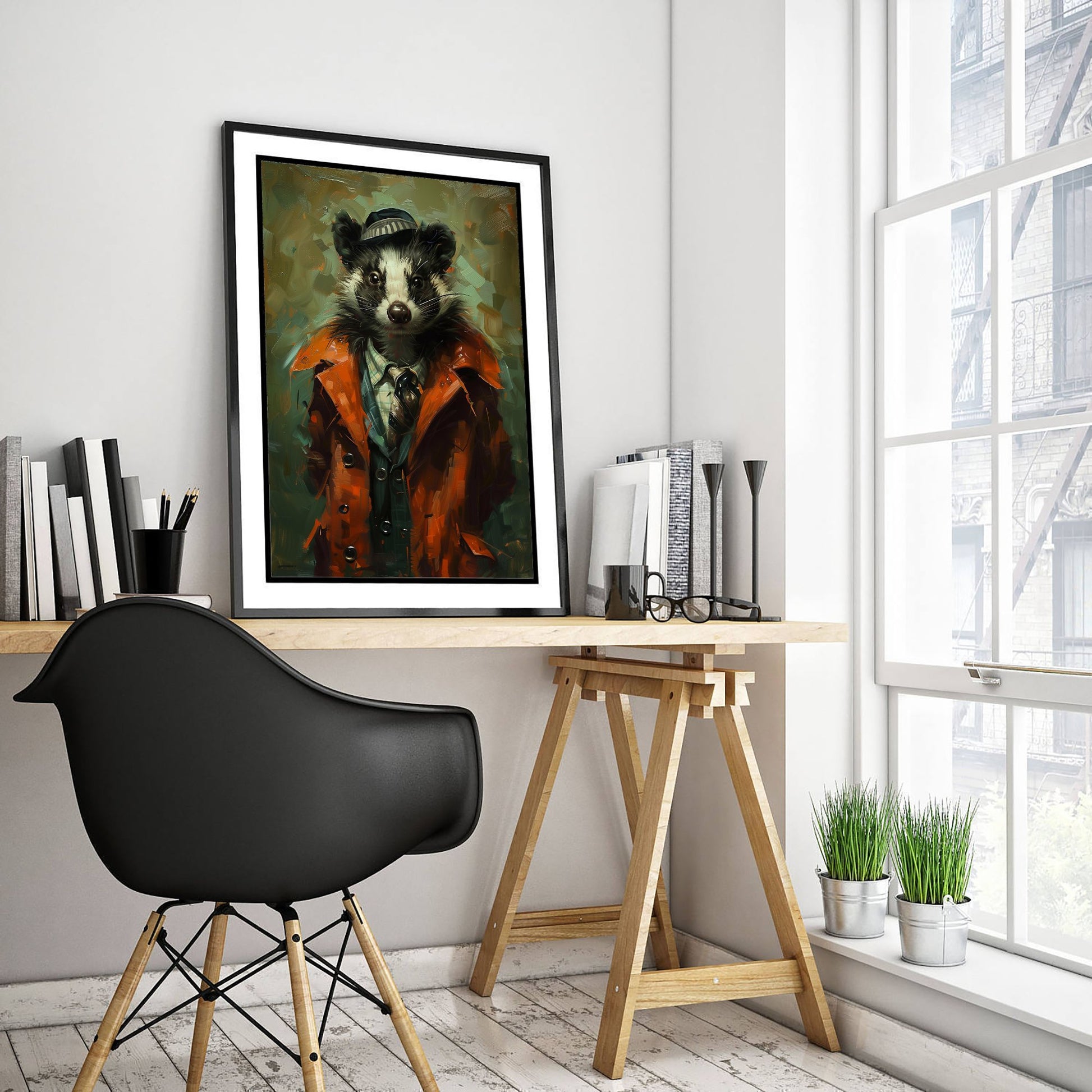 Skunk in a Suit Art Print - Whimsical Animal Portrait Poster - Quirky Skunk Painting - Dapper Gent 3/3