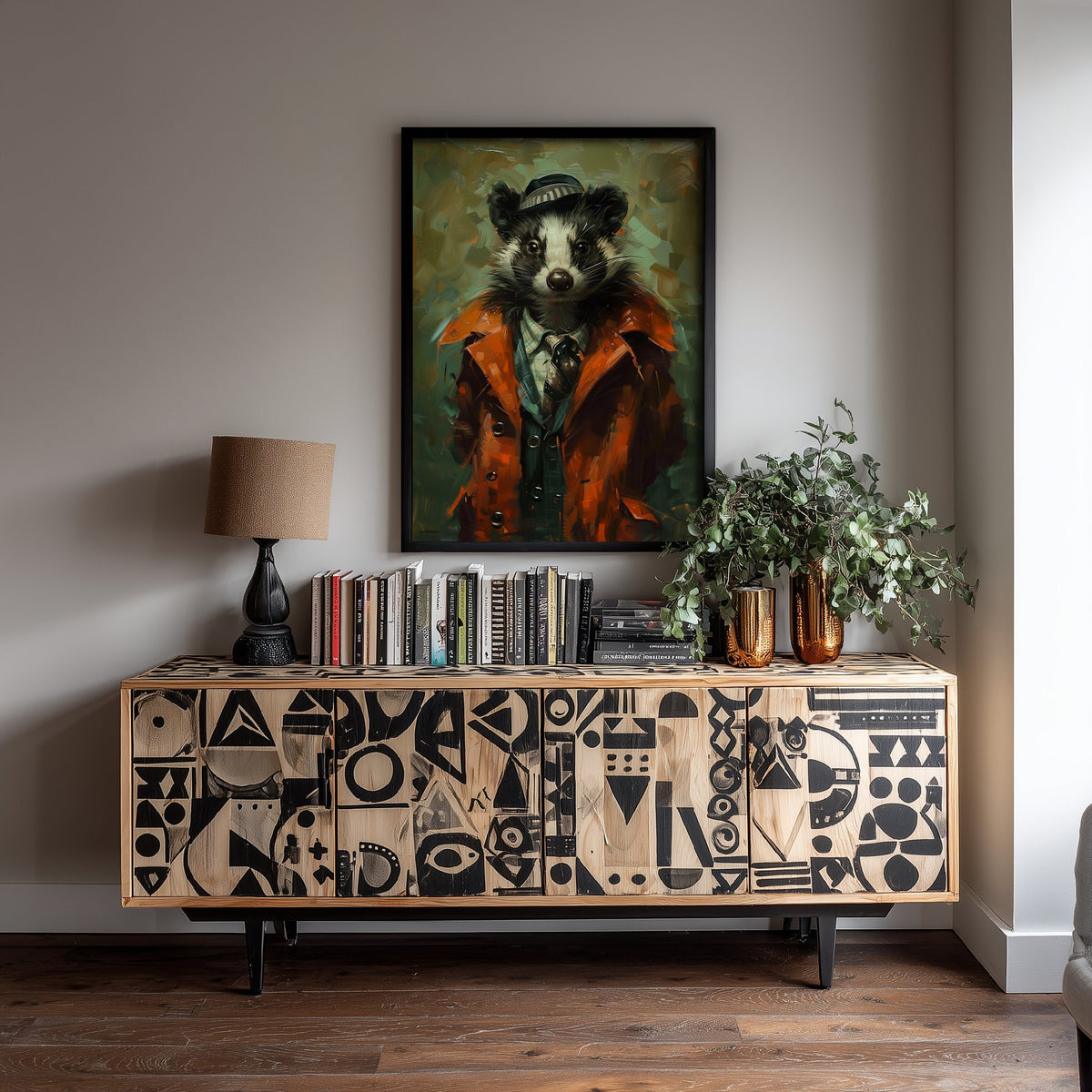 Skunk in a Suit Art Print - Whimsical Animal Portrait Poster - Quirky Skunk Painting - Dapper Gent 3/3
