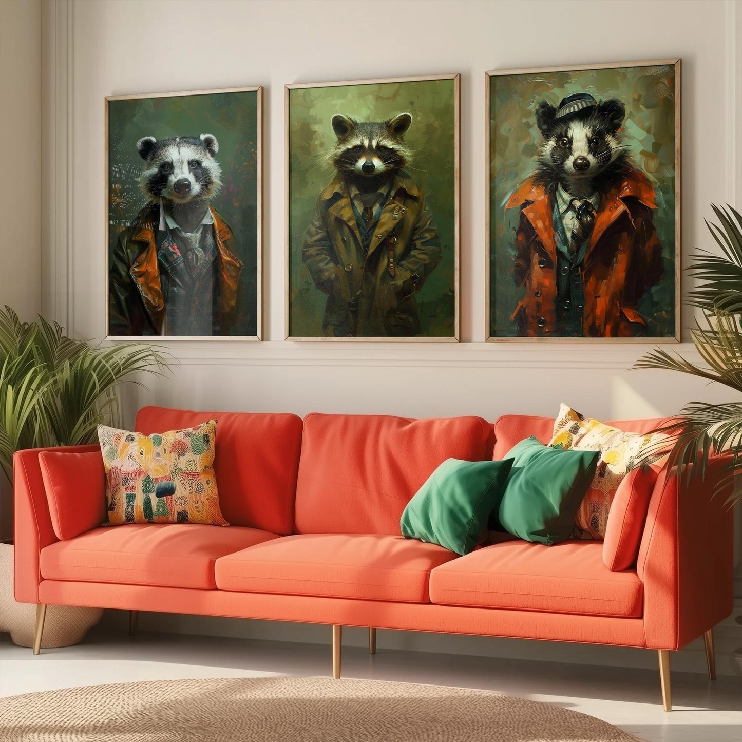 Animals in Suits Set of Three Art Prints - Badger, Raccoon, Skunk Posters - Woodland Rascals Portrait Painting Wall Decor