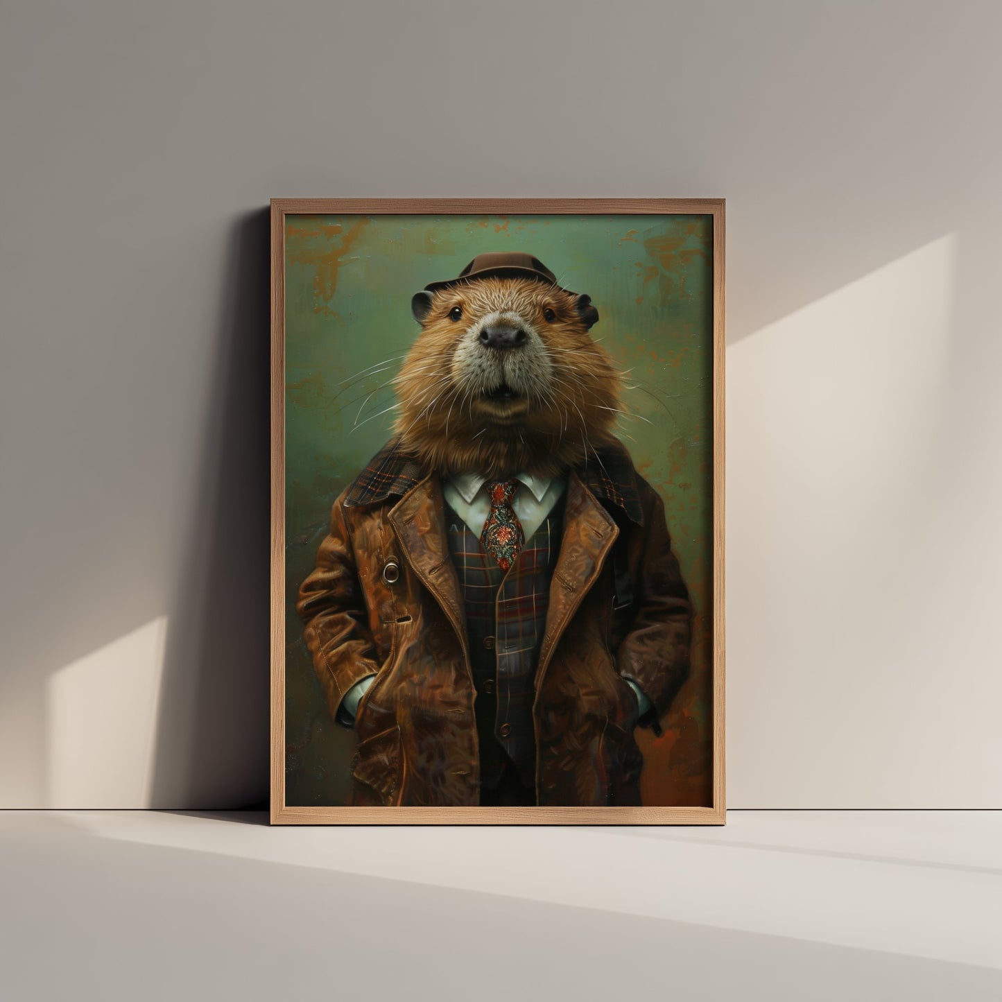 Beaver in a Suit Art Print - Whimsical Animal Portrait Poster - Quirky Beaver Painting - Dapper Gent 1/3