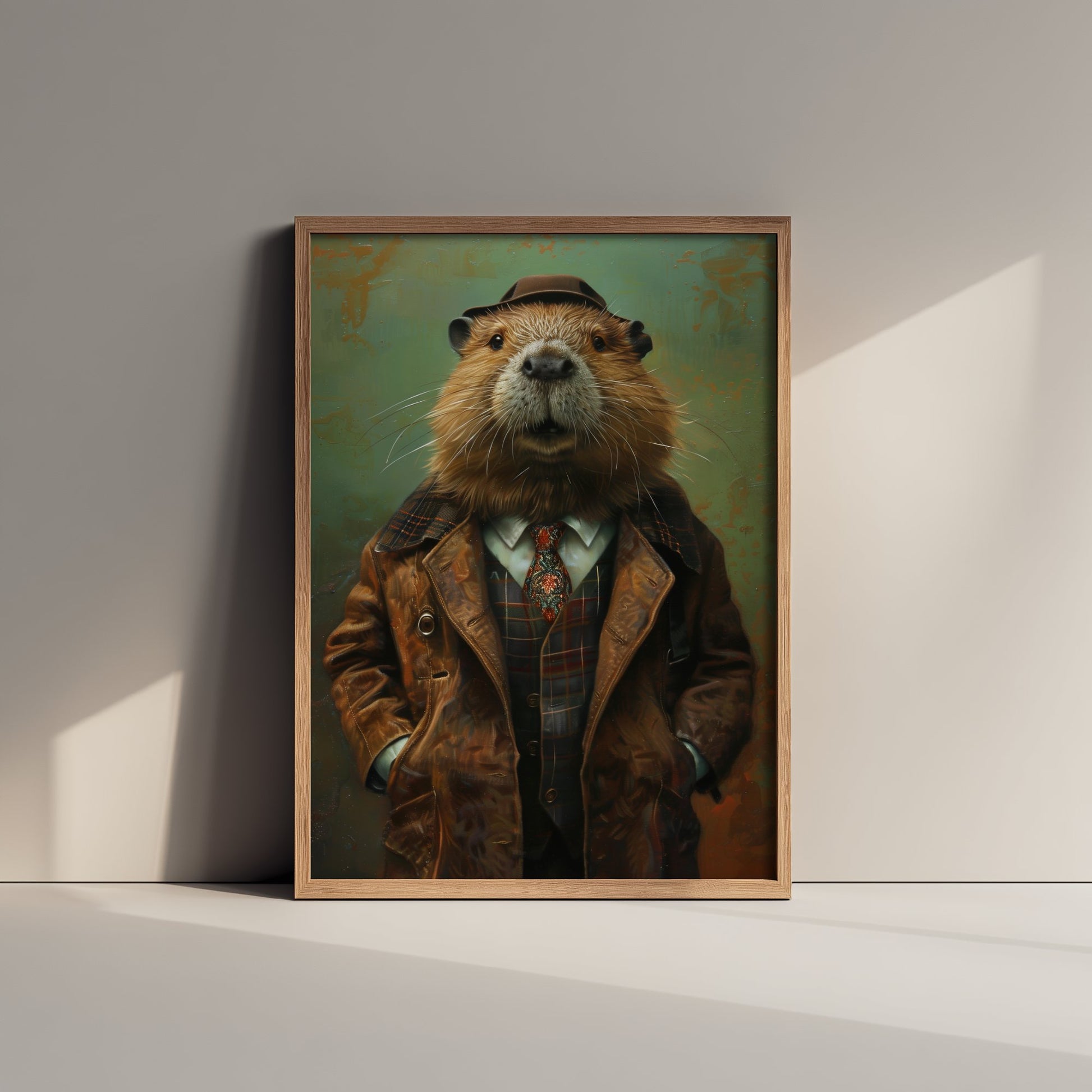 Beaver in a Suit Art Print - Whimsical Animal Portrait Poster - Quirky Beaver Painting - Dapper Gent 1/3
