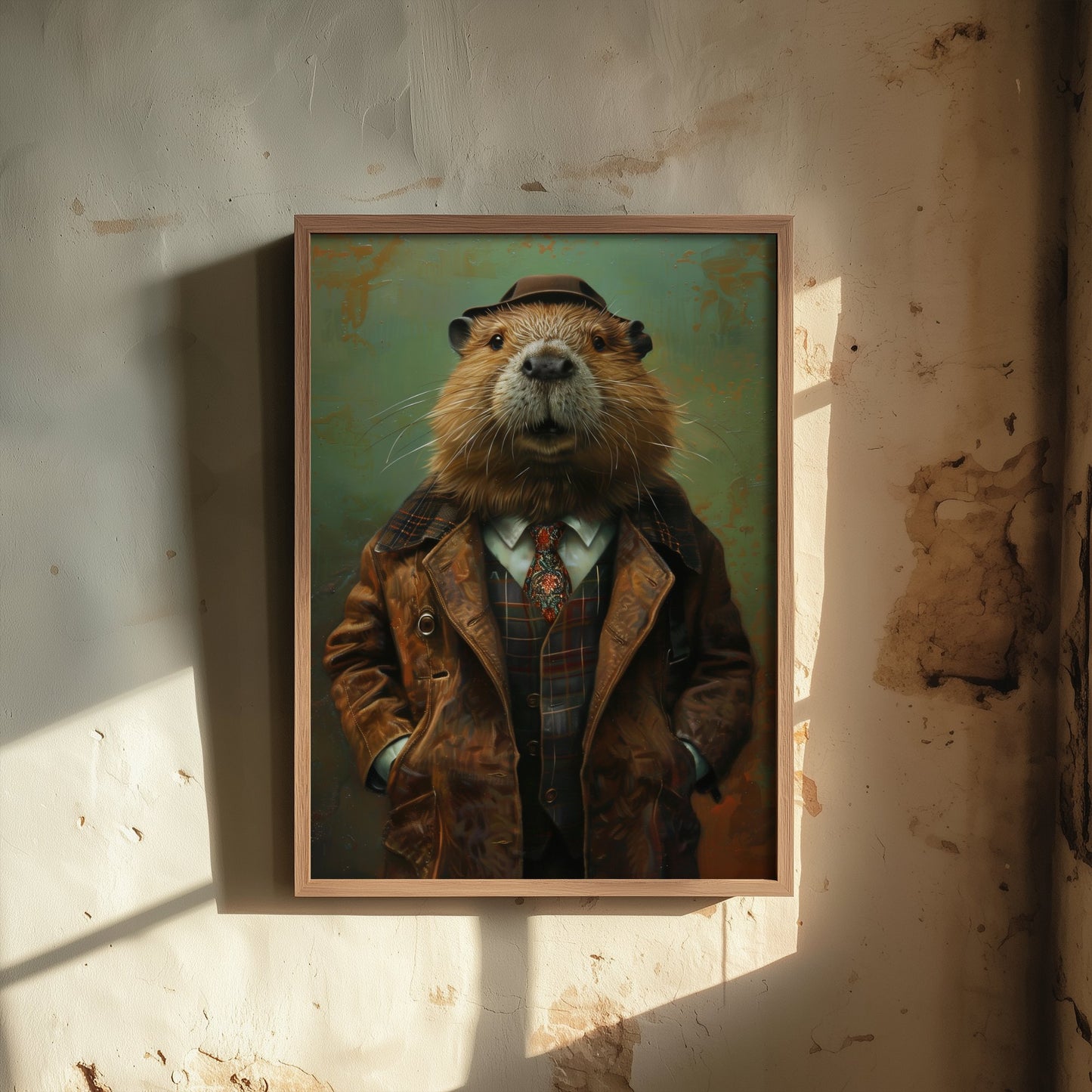 Beaver in a Suit Art Print - Whimsical Animal Portrait Poster - Quirky Beaver Painting - Dapper Gent 1/3