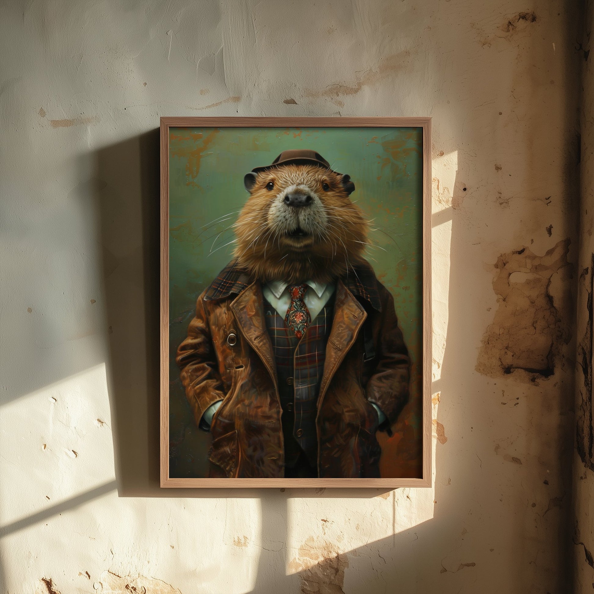 Beaver in a Suit Art Print - Whimsical Animal Portrait Poster - Quirky Beaver Painting - Dapper Gent 1/3