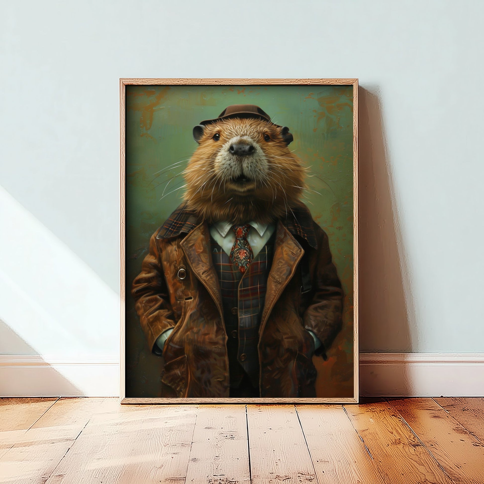 Beaver in a Suit Art Print - Whimsical Animal Portrait Poster - Quirky Beaver Painting - Dapper Gent 1/3