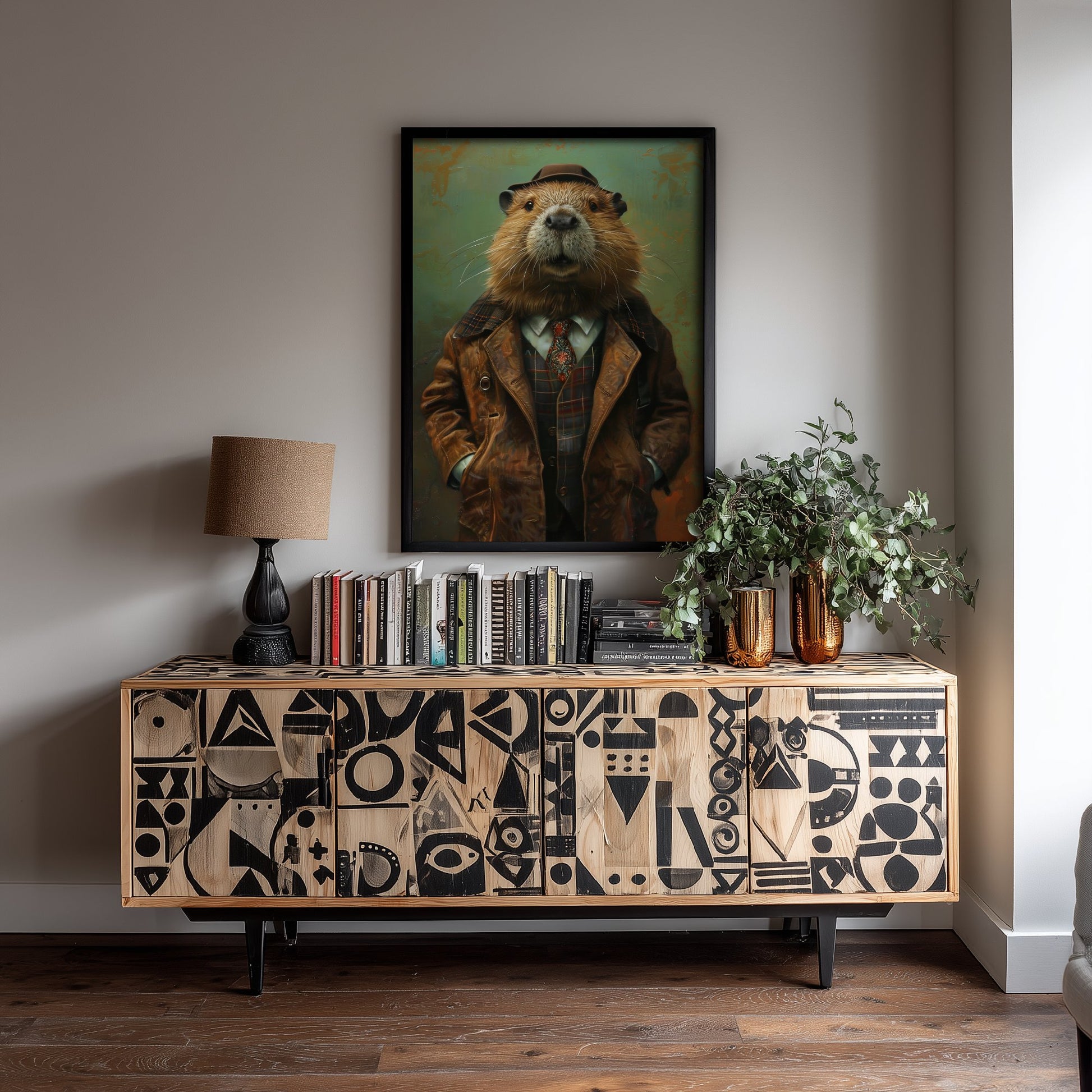 Beaver in a Suit Art Print - Whimsical Animal Portrait Poster - Quirky Beaver Painting - Dapper Gent 1/3