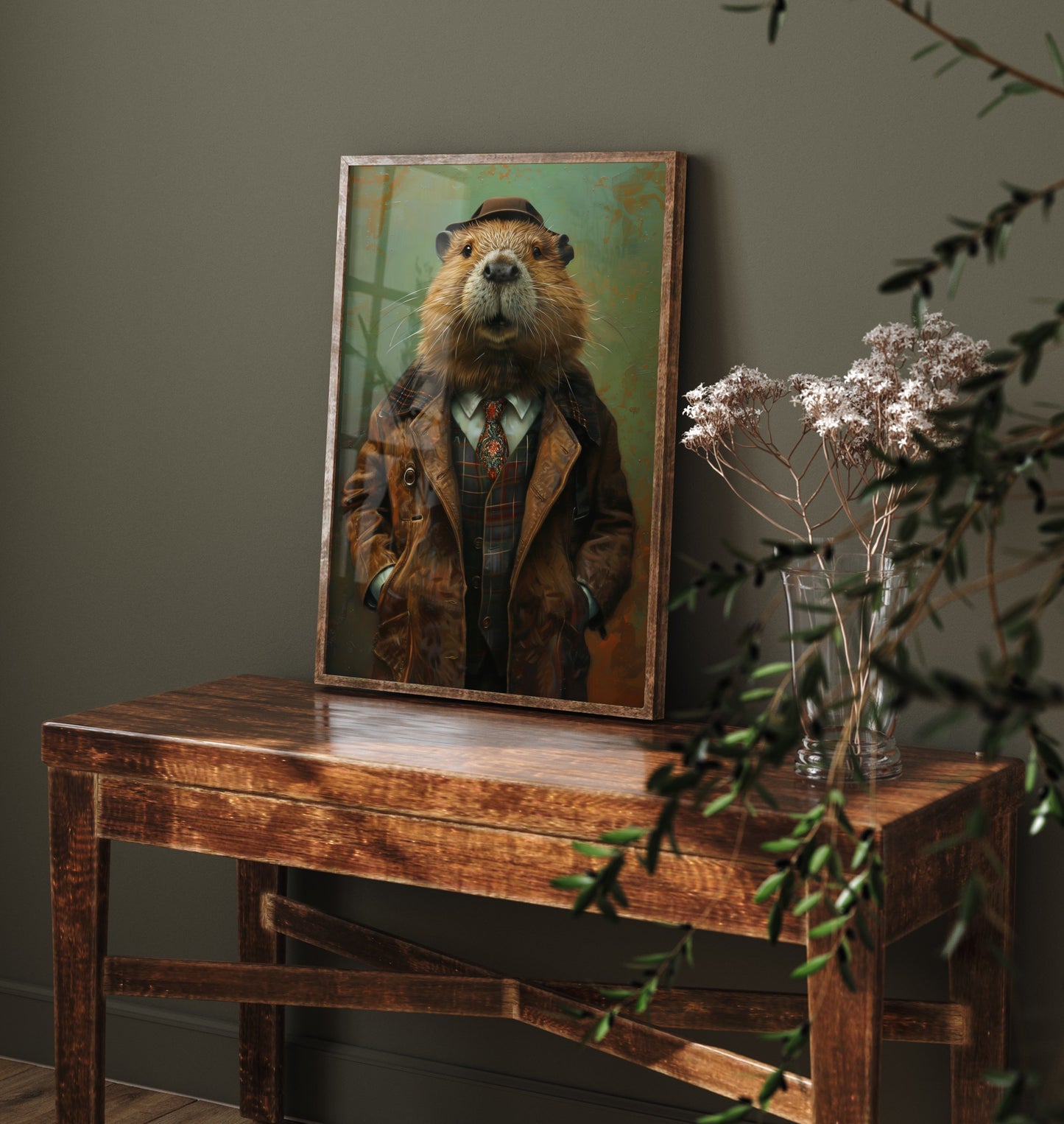 Beaver in a Suit Art Print - Whimsical Animal Portrait Poster - Quirky Beaver Painting - Dapper Gent 1/3