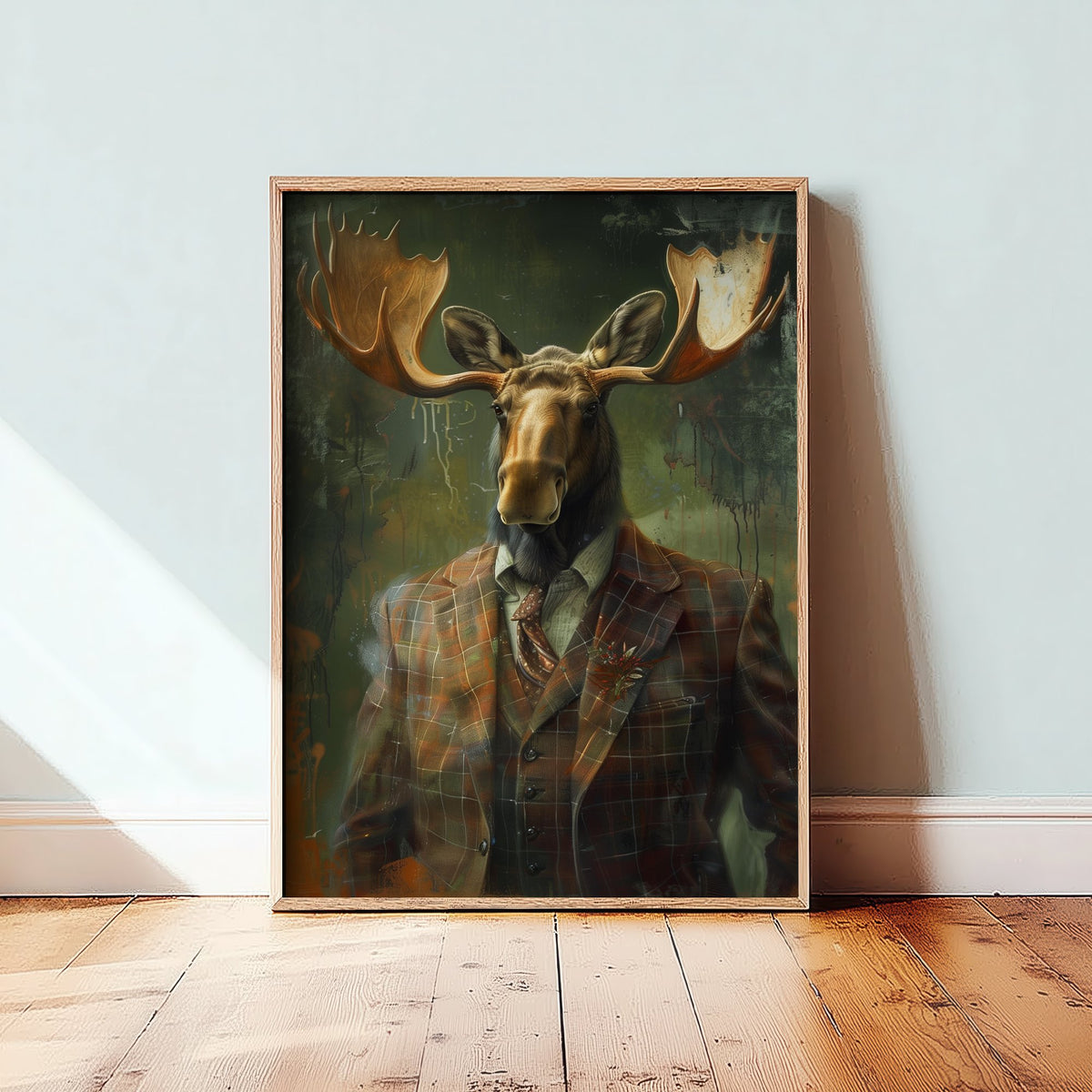 Moose in a Suit Art Print - Whimsical Animal Portrait Poster - Quirky Moose Painting - Dapper Gent 3/3