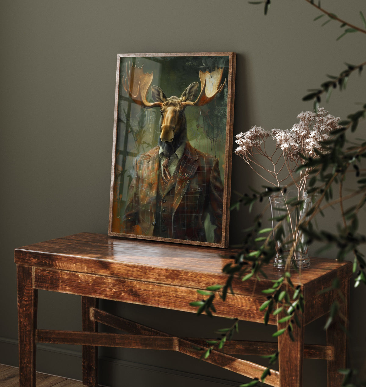 Moose in a Suit Art Print - Whimsical Animal Portrait Poster - Quirky Moose Painting - Dapper Gent 3/3