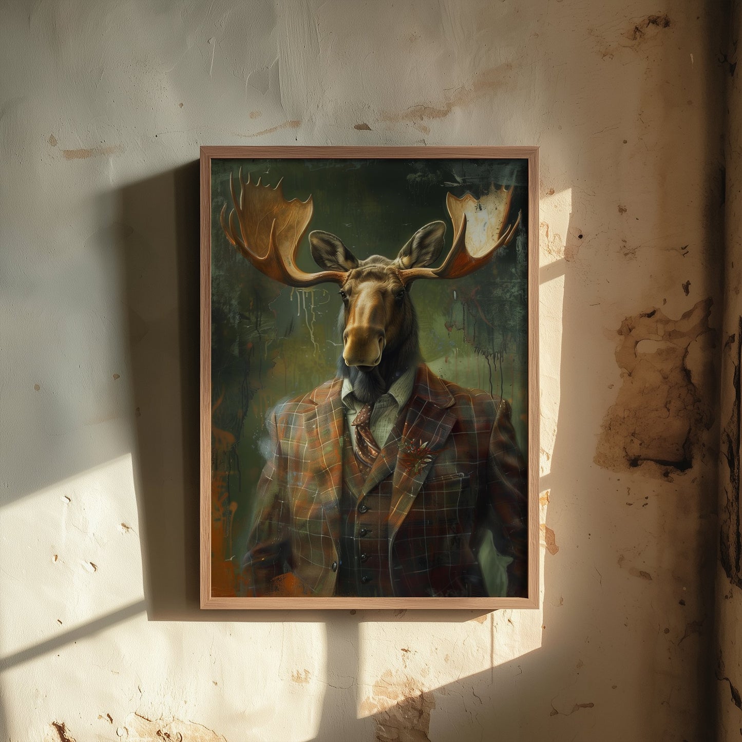 Moose in a Suit Art Print - Whimsical Animal Portrait Poster - Quirky Moose Painting - Dapper Gent 3/3