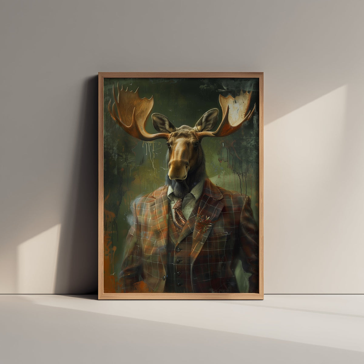 Moose in a Suit Art Print - Whimsical Animal Portrait Poster - Quirky Moose Painting - Dapper Gent 3/3