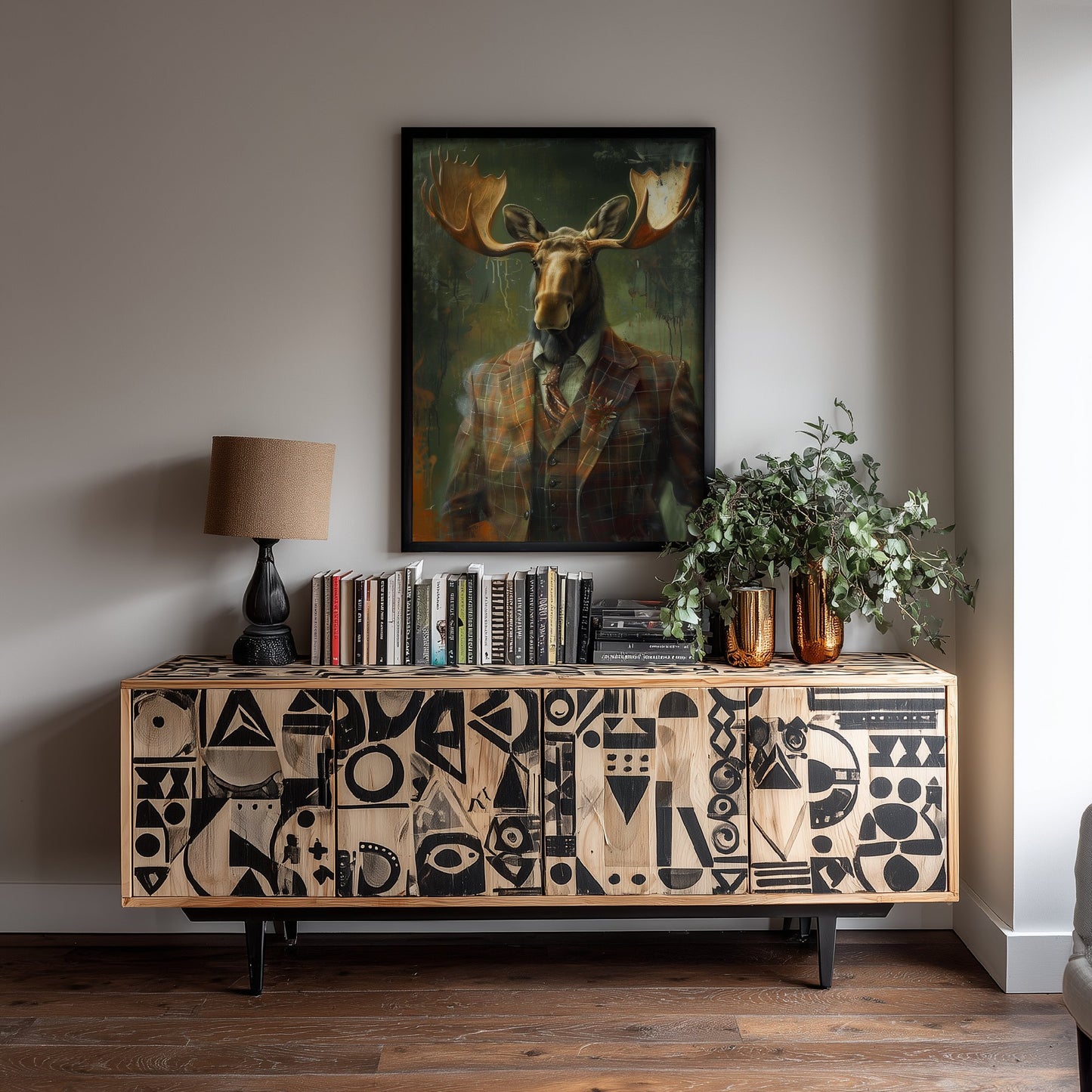 Moose in a Suit Art Print - Whimsical Animal Portrait Poster - Quirky Moose Painting - Dapper Gent 3/3