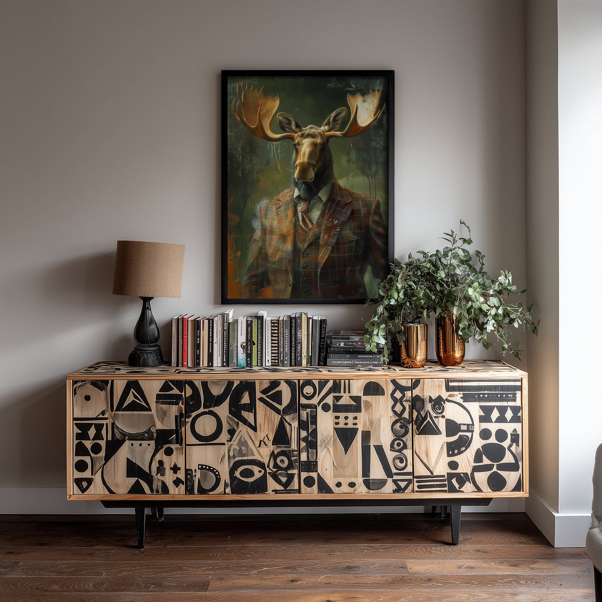 Moose in a Suit Art Print - Whimsical Animal Portrait Poster - Quirky Moose Painting - Dapper Gent 3/3